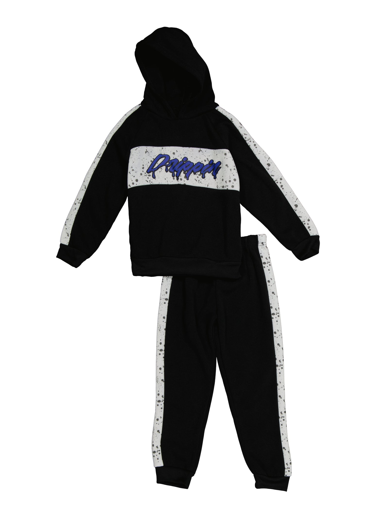 Little Boys Drippin Paint Splatter Hoodie and Joggers Set, Black, Size 4