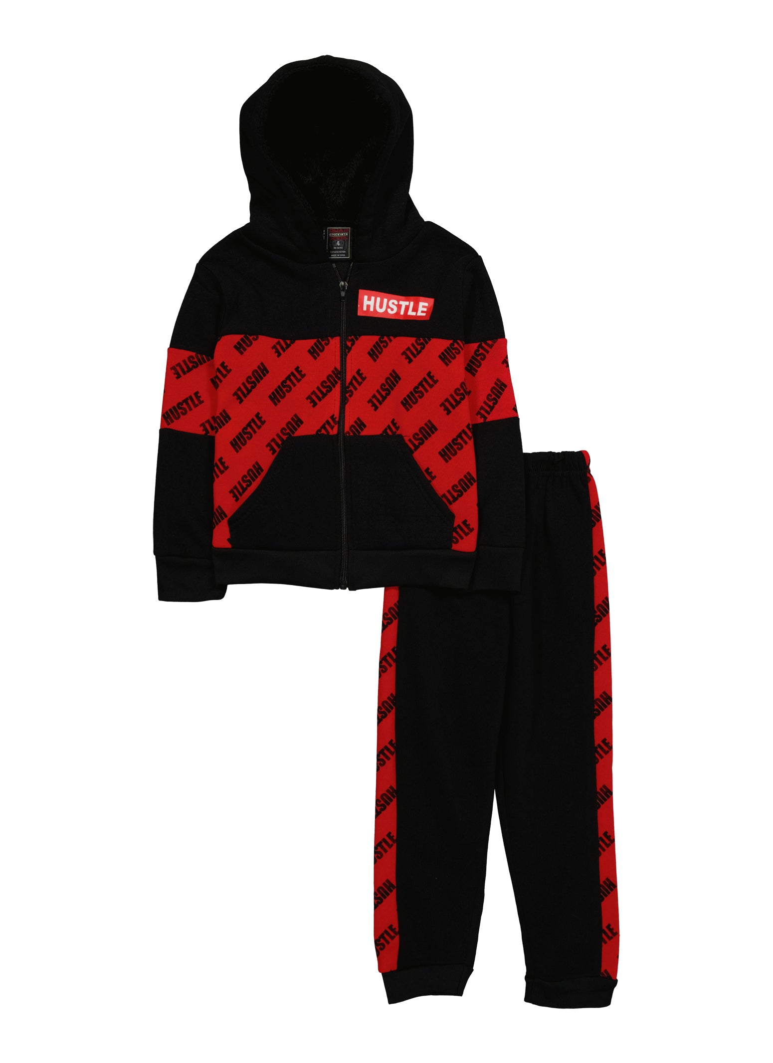 Little Boys Hustle Graphic Zip Front Hoodie and Joggers, Red, Size 5-6