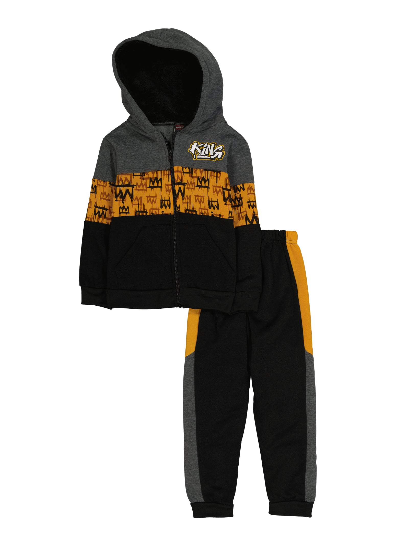 Little Boys King Graphic Zip Front Hoodie and Joggers, Multi, Size 5-6