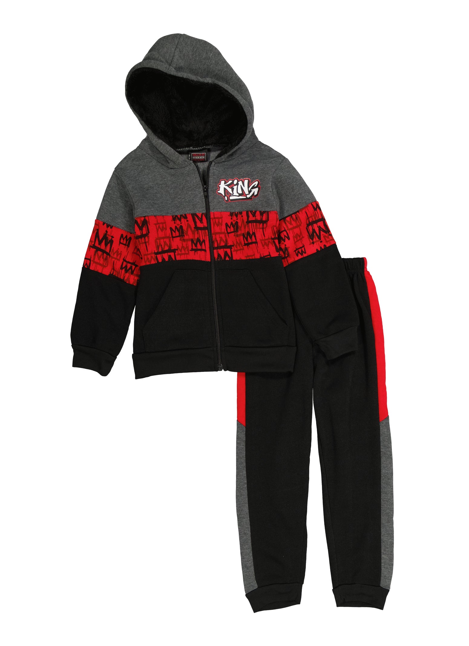 Little Boys King Graphic Zip Front Hoodie and Joggers, Multi,