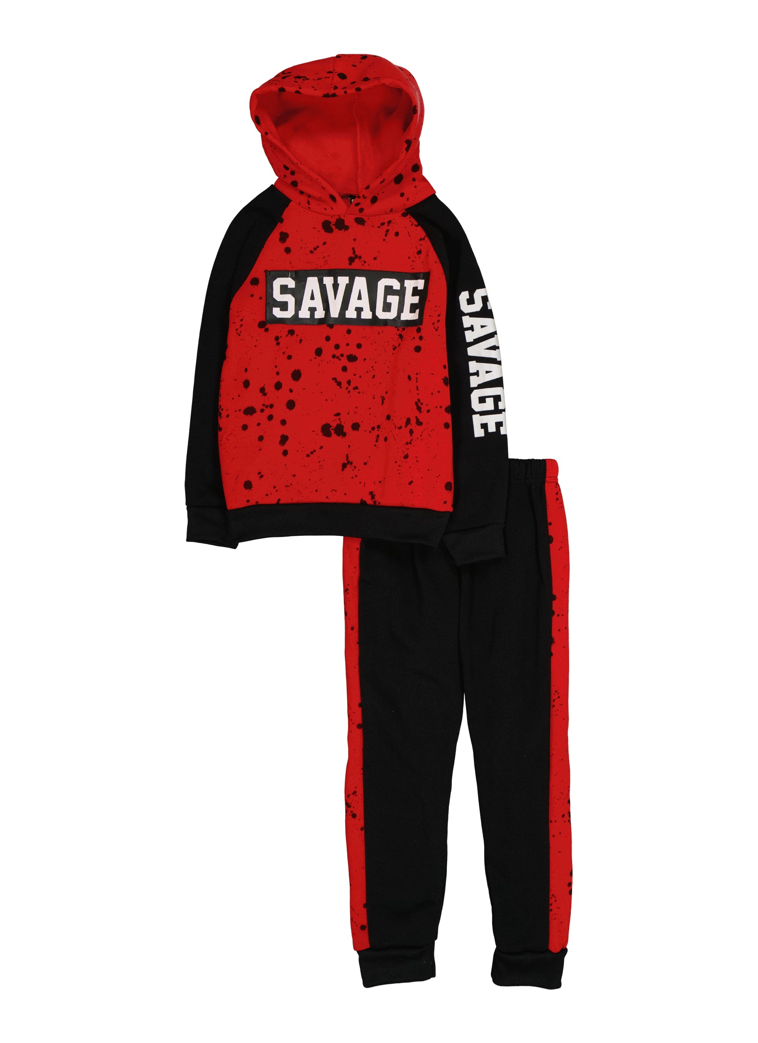 Little Boys Savage Paint Splatter Hoodie and Joggers, Red, Size 4