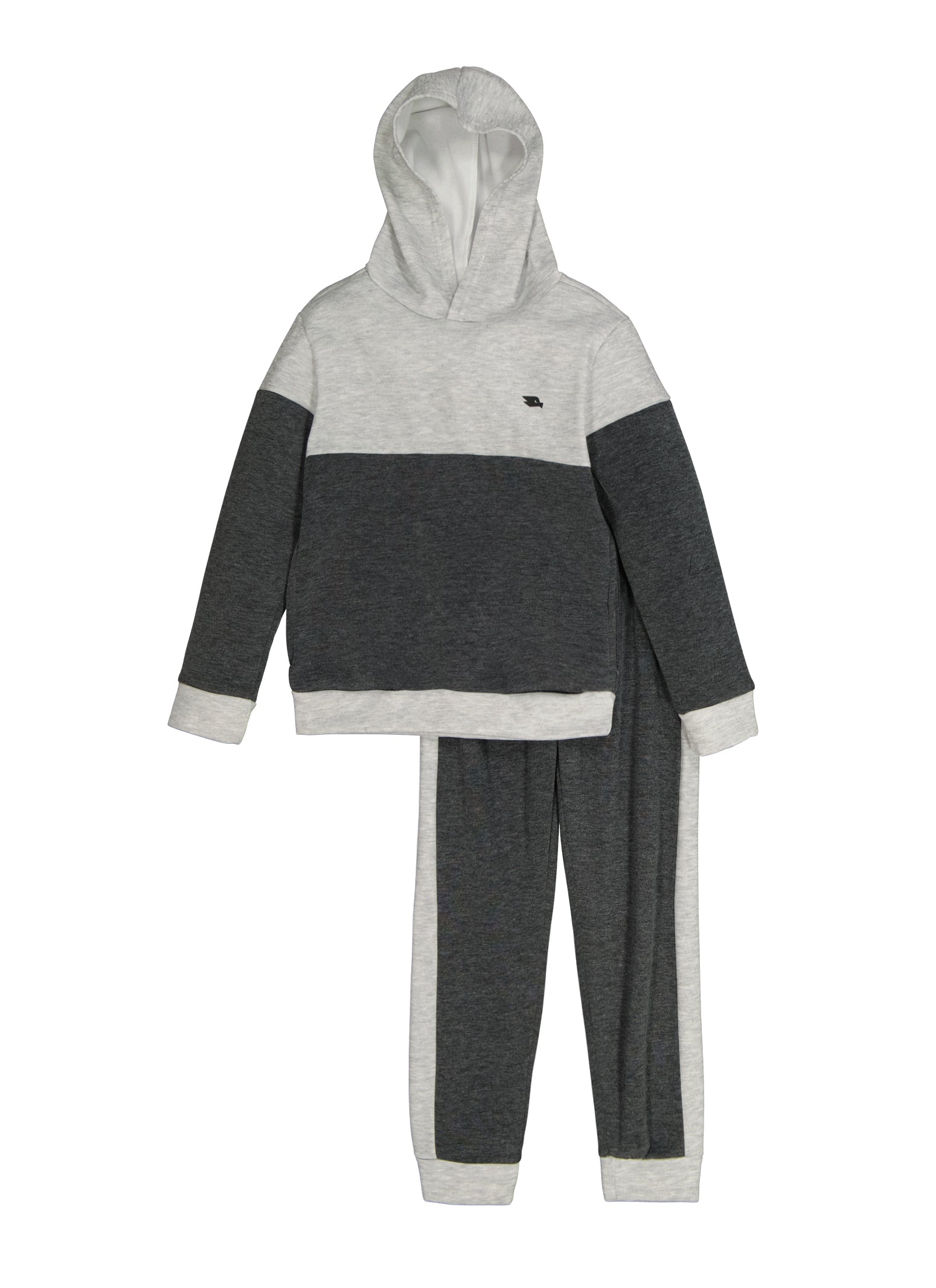 Boys Marled Color Block Fleece Hoodie and Joggers, Grey, Size 12