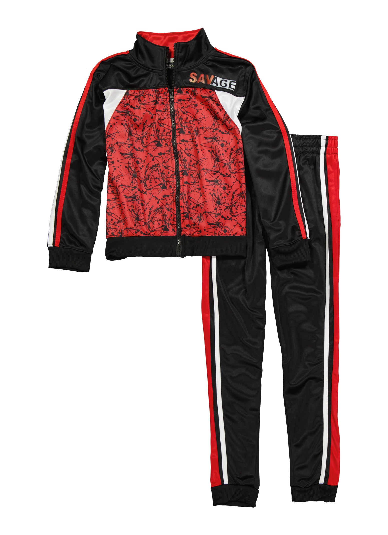 Boys Savage Paint Splatter Track Jacket and Pants, Red, Size 8-10