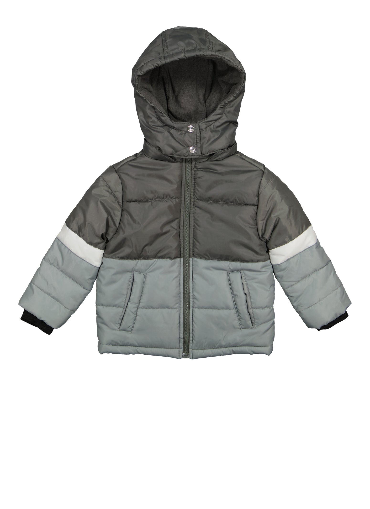 Rainbow Shops Little Boys Two Tone Zip Front Puffer Jacket, Grey