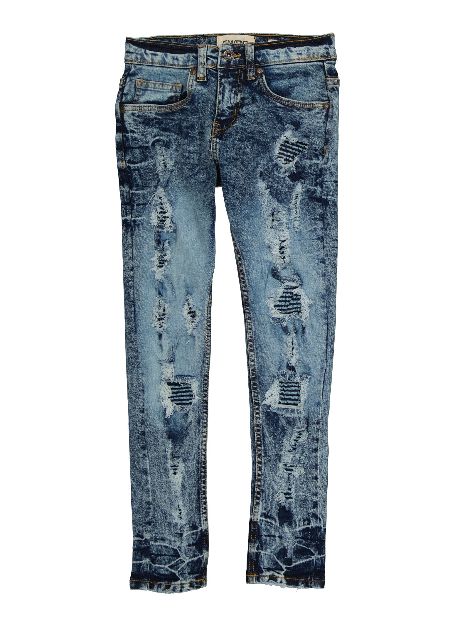 Boys Acid Wash Ripped and Repair Jeans, Blue, Size 14