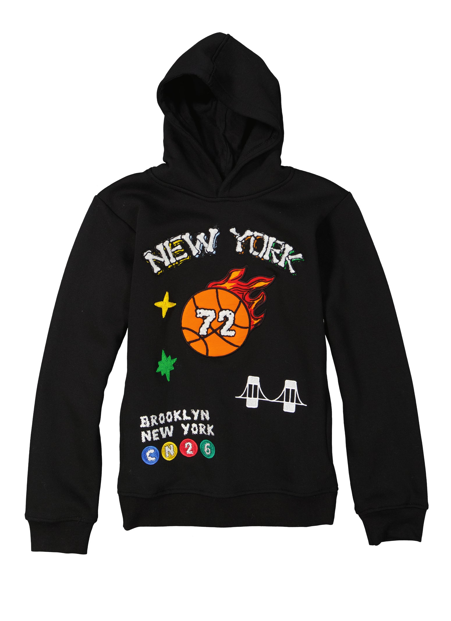 Boys New York Embroidered Patch Graphic Hoodie, Black, Size 8