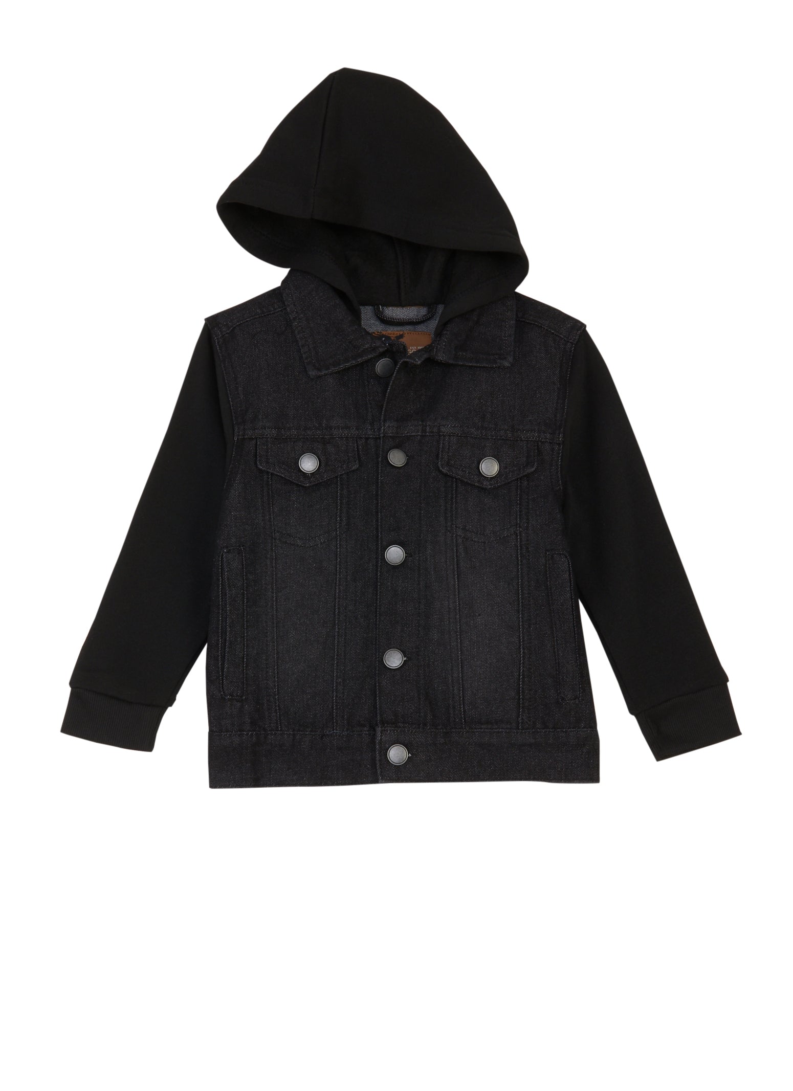 Little Boys Hooded Denim Jacket, Black, Size 4