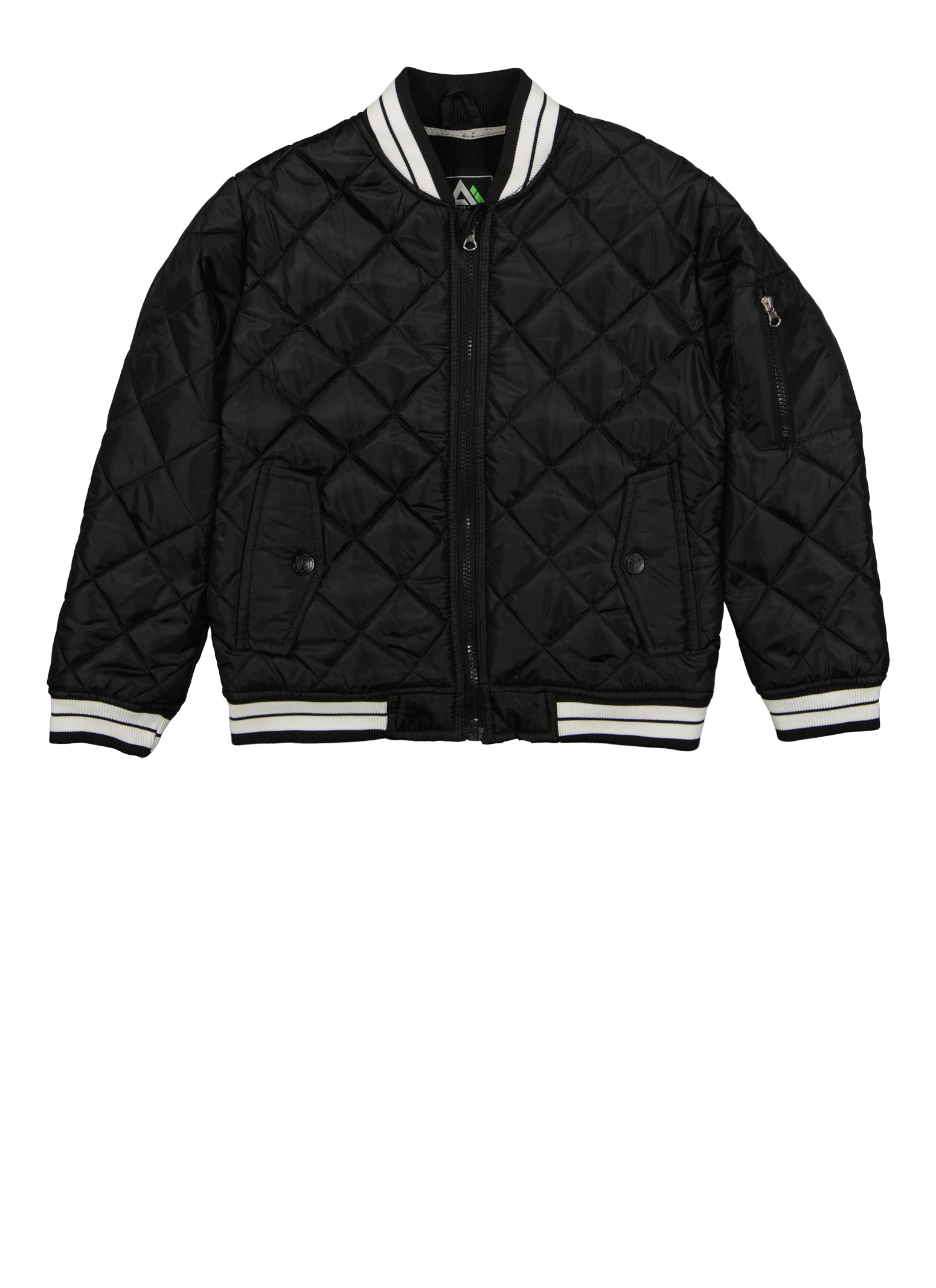 Rainbow Shops Boys Quilted Zip Front Bomber Jacket, Black, Size 16