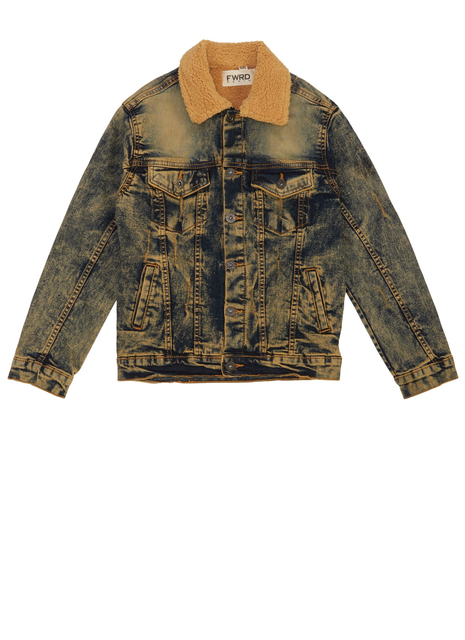 Boys Sherpa Lined Vintage Wash Denim Jacket, Blue, Size 10-12