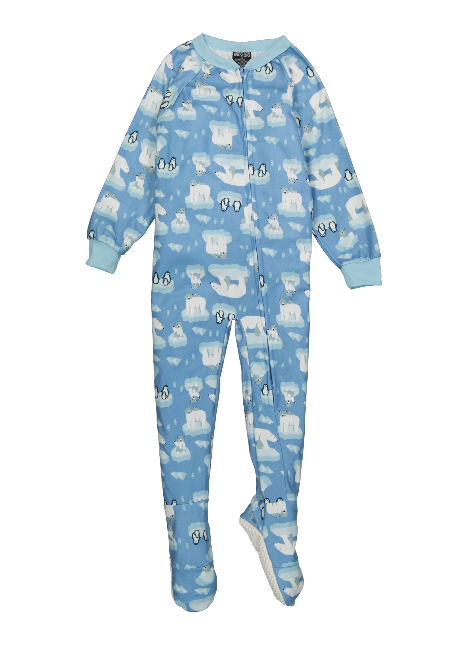 Little Boys Printed Zip Front Footed Pajamas, Blue, Size 4