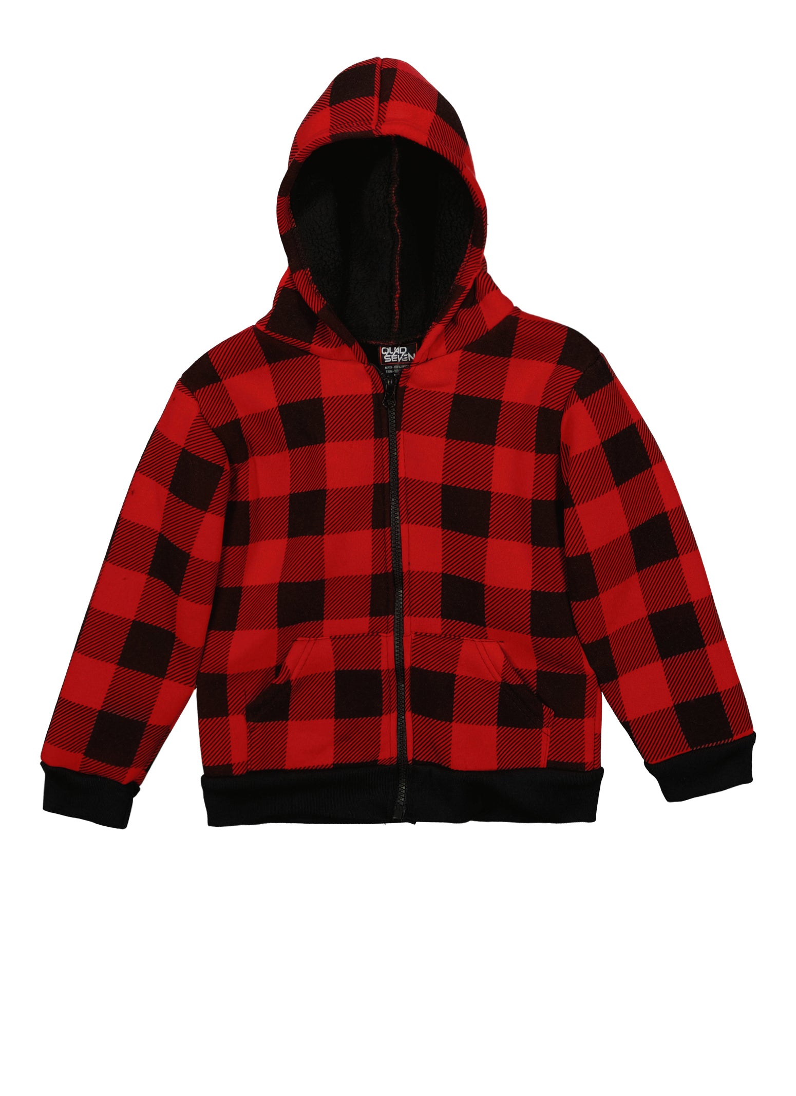 Little Boys Fleece Buffalo Plaid Zip Hoodie, Red, Size 4