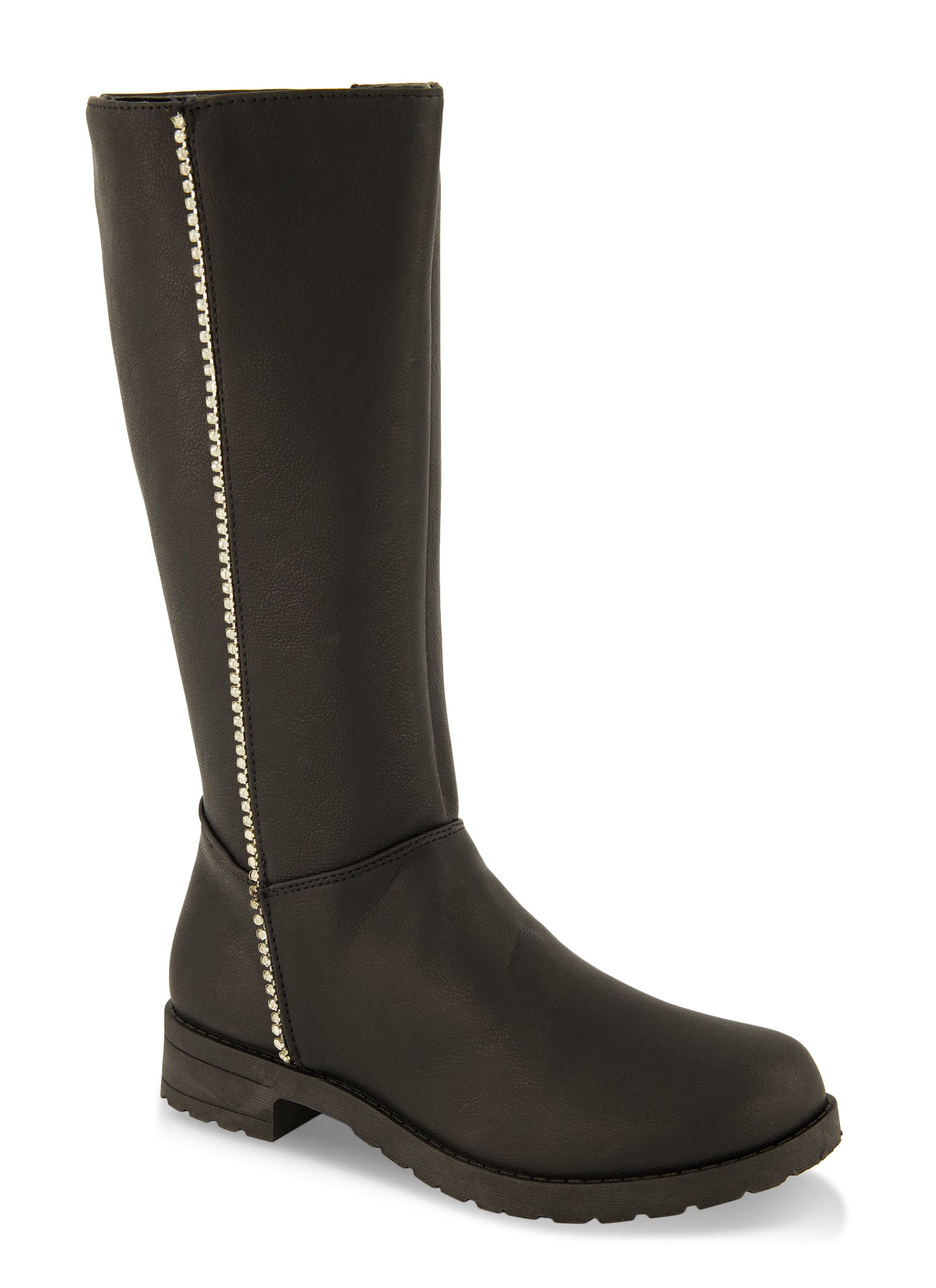 Womens Girls Rhinestone Trim Tall Boots, Black, Size 3