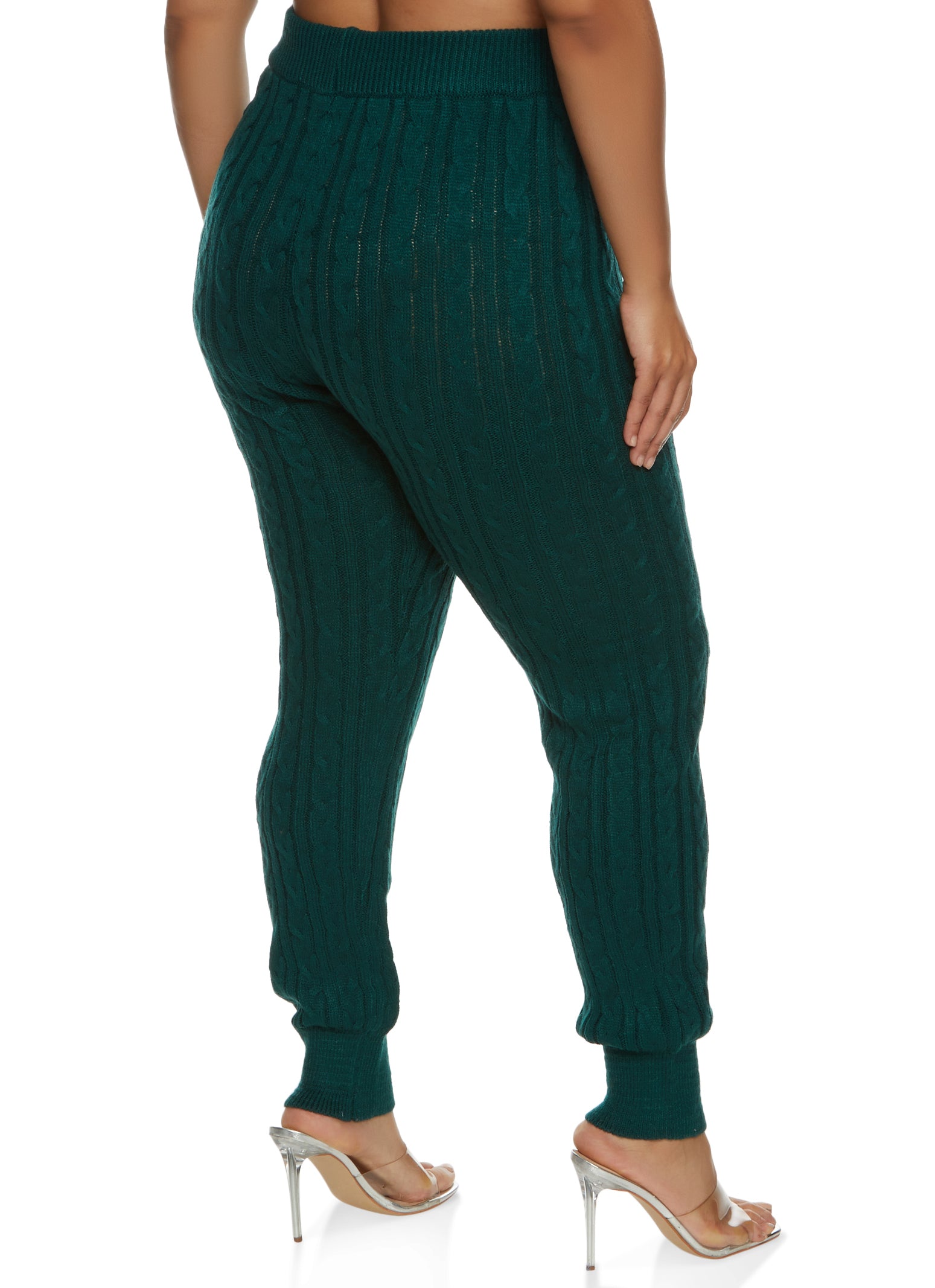 Rainbow Shops Womens Plus Size Knit High Waist Joggers, Green