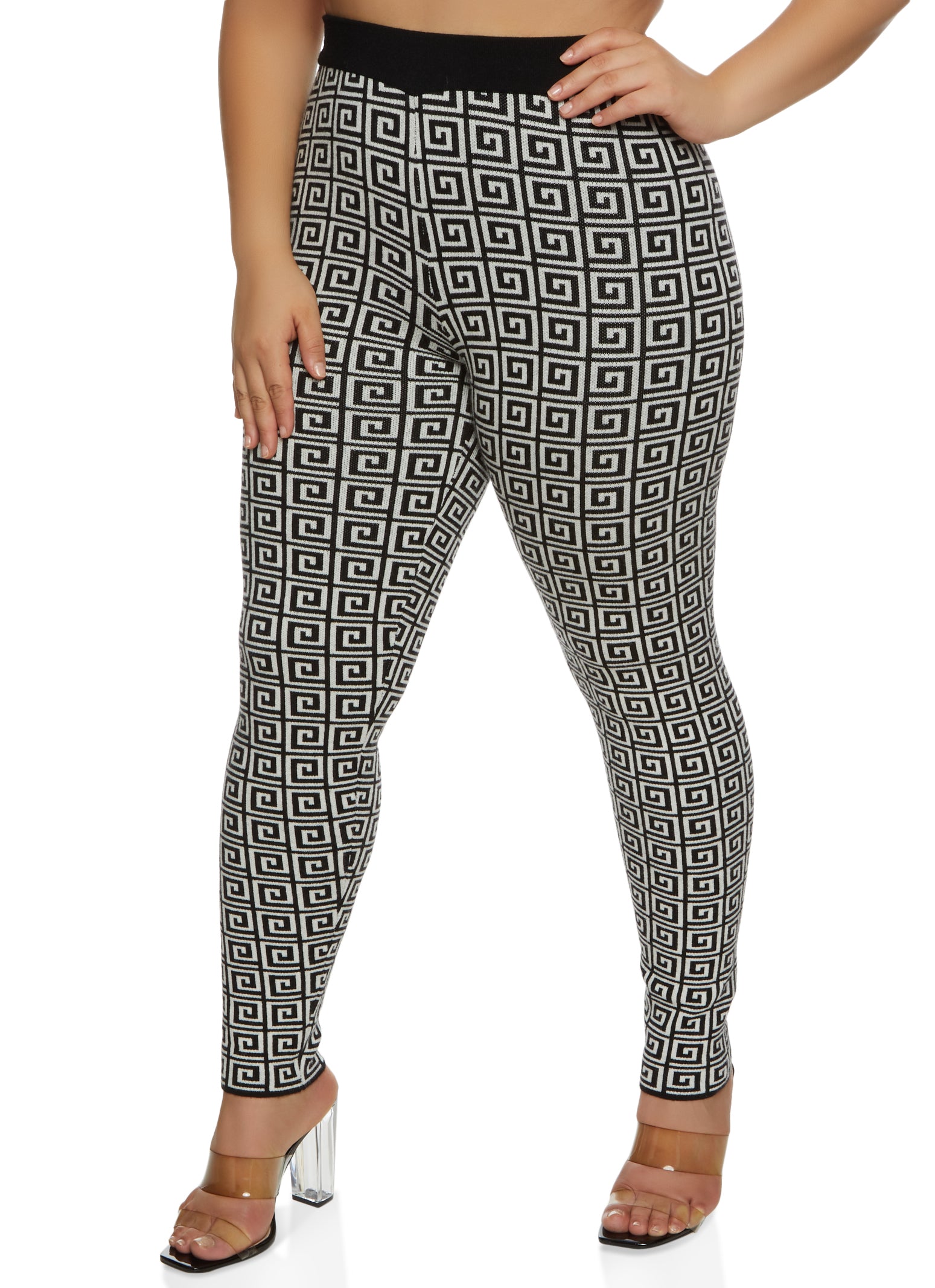 LEG-34 {Puzzled} Gray/Red Puzzle Print Leggings EXTENDED PLUS SIZE