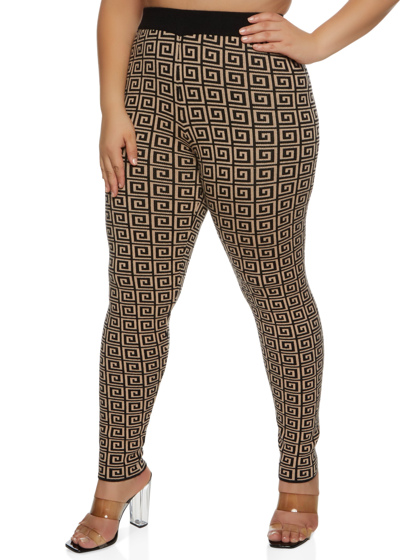 Glitter Print Brown Plus Size Leggings