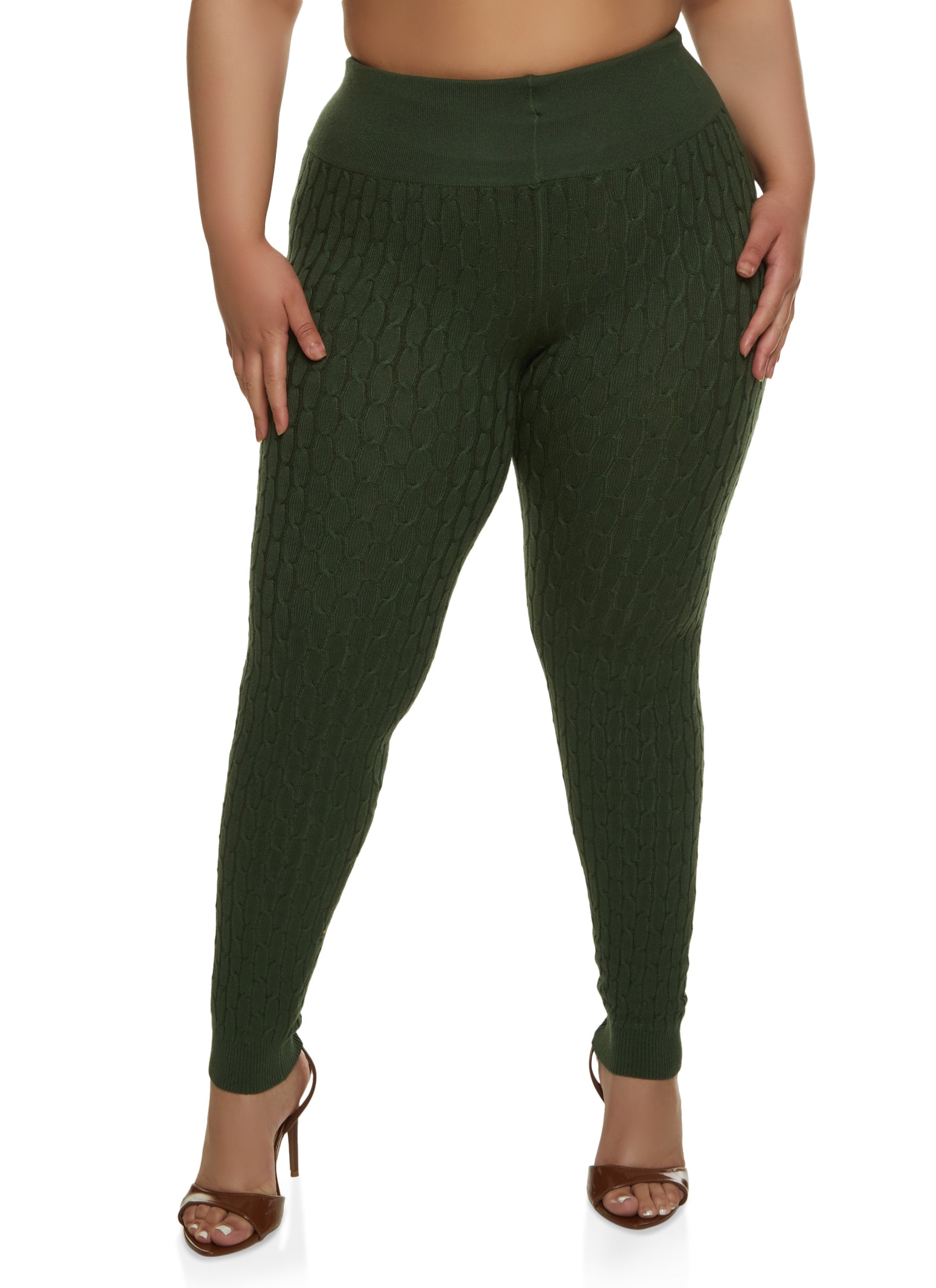 Plus Size Wide Waistband Cable Knit Leggings