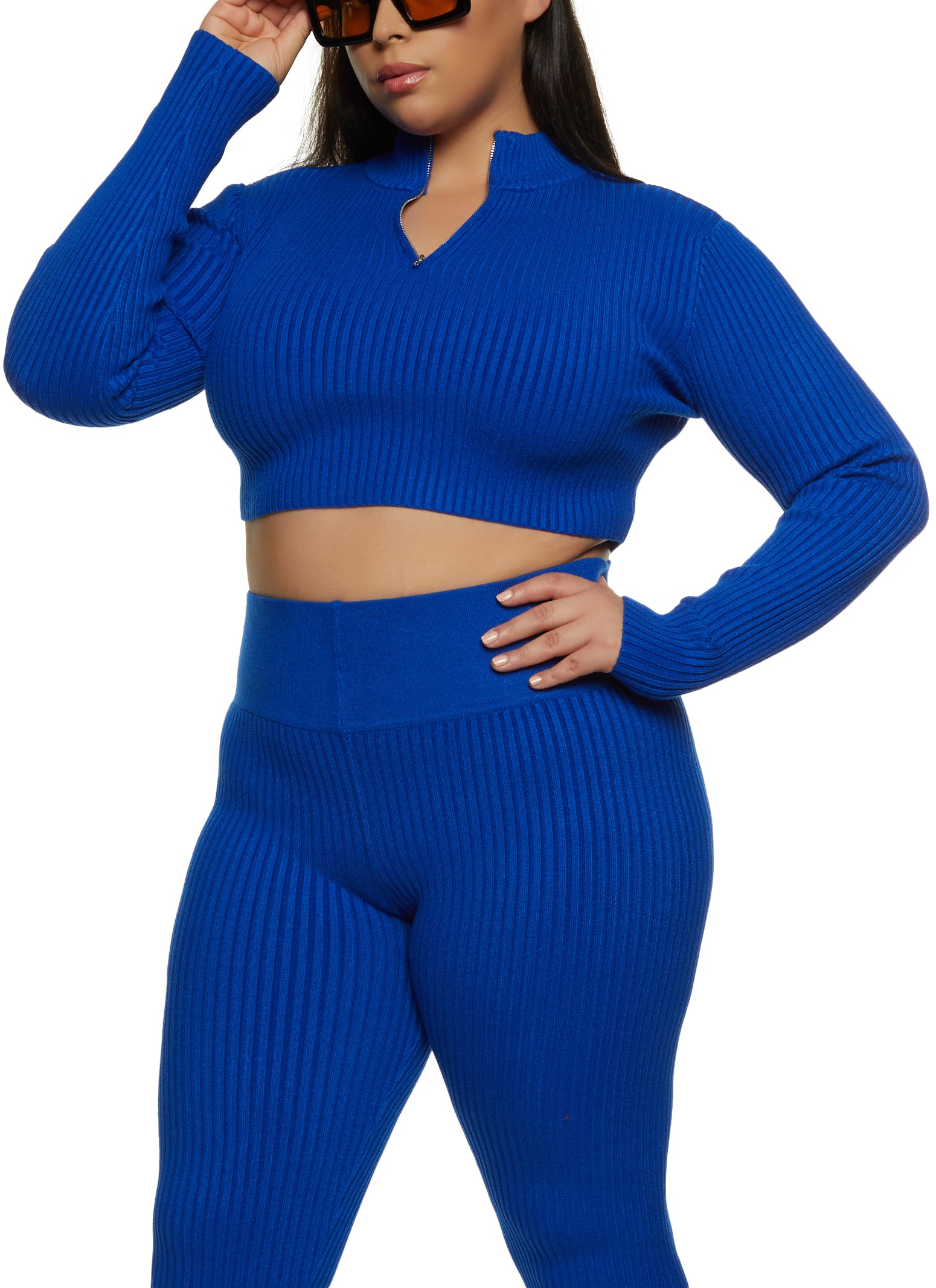 Womens Plus Ribbed Zip Neck Crop Top, 2X