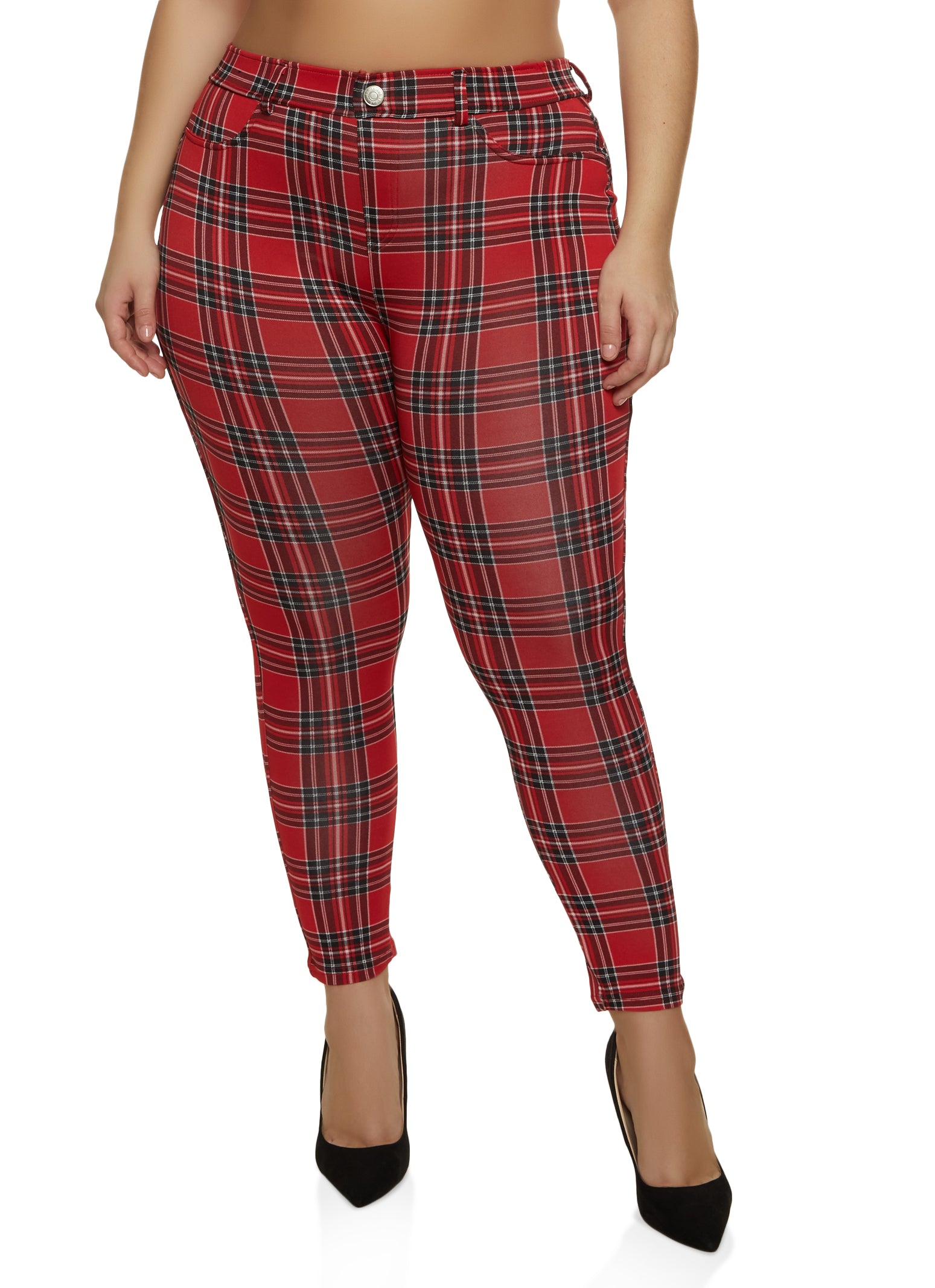 Rainbow Shops Womens Plus Size Plaid High Waisted Skinny Leg Pants