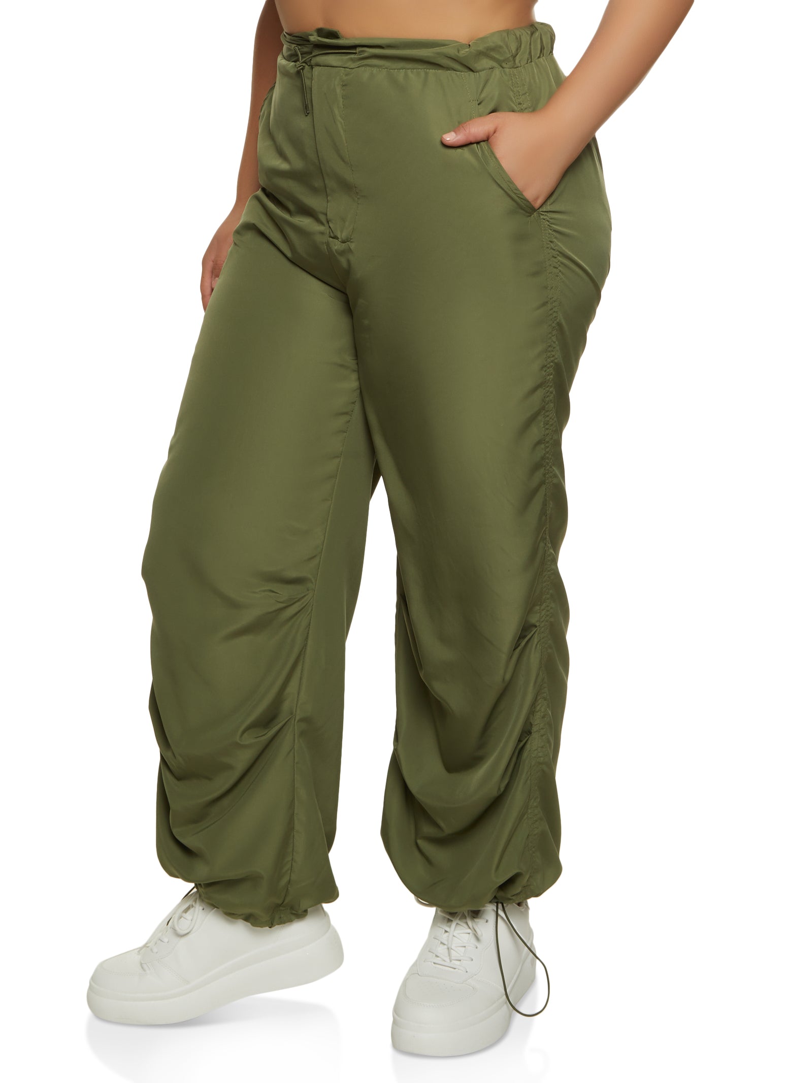 Rainbow Shops Womens Plus Size Drawstring Hem Parachute Pants, Green, Size  1X