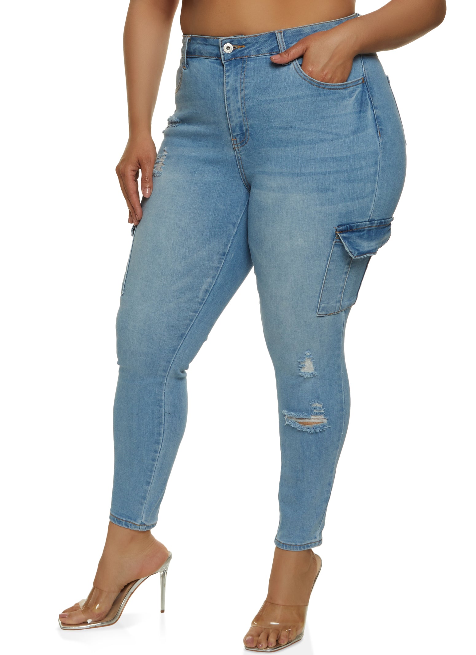 WOMENS PLUS SIZE JEANS Stretch Distressed Ripped SKINNY DENIM