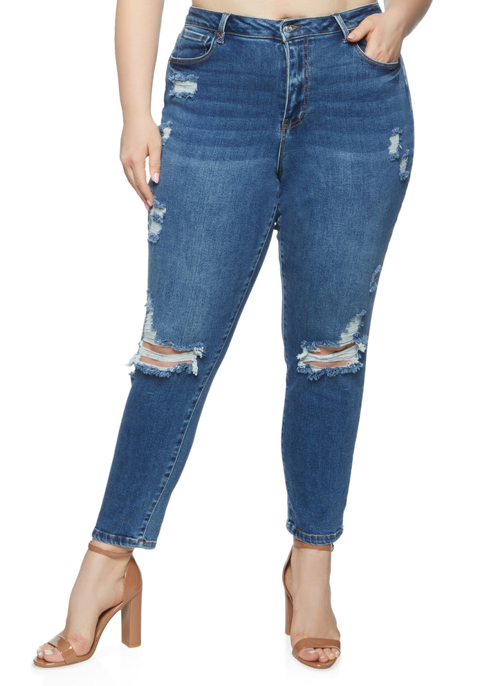 Plus Size WAX Ripped Knee Skinny Jeans