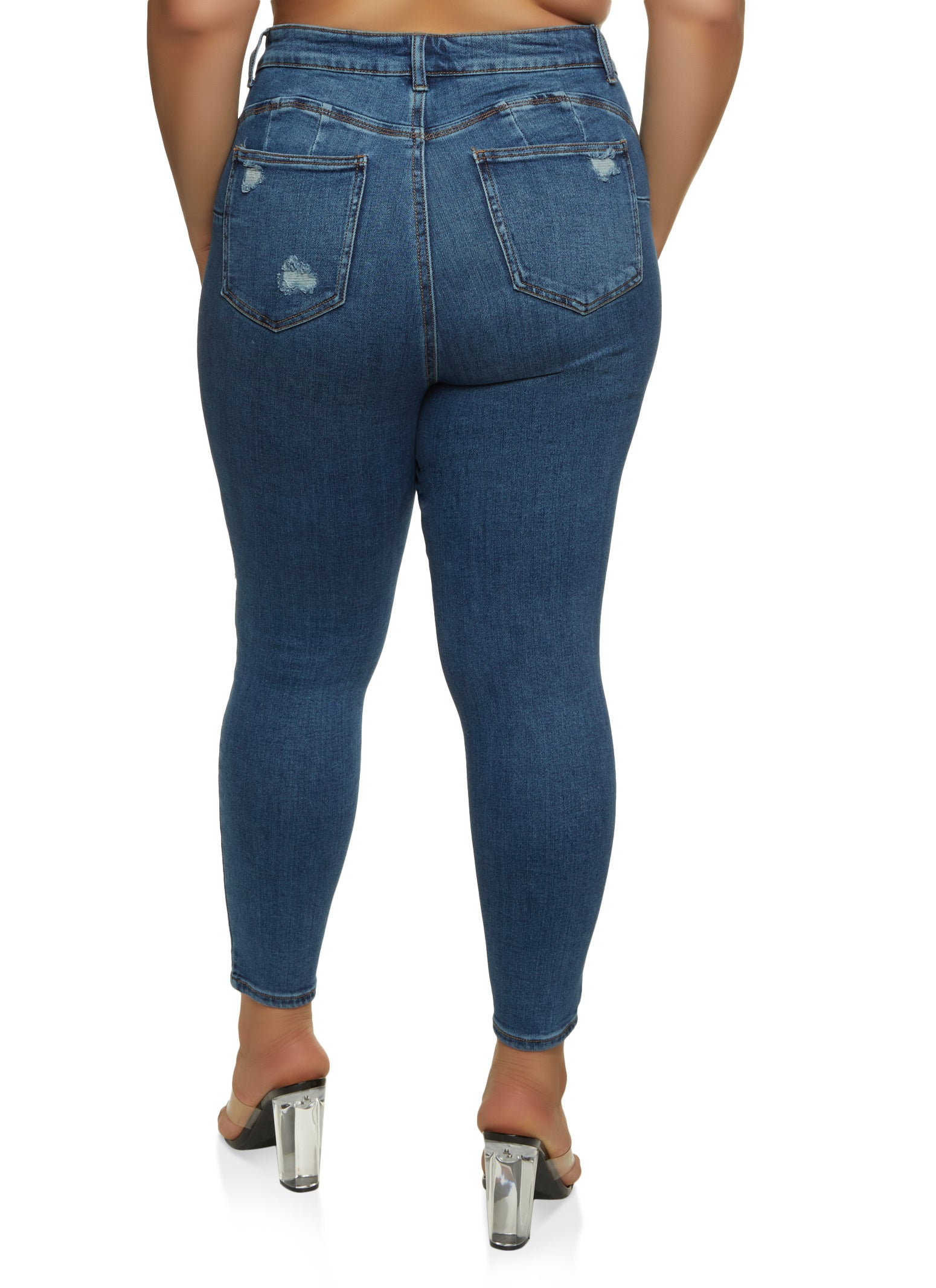 Womens Plus Size WAX Distressed High Waisted Skinny Jeans, Blue, Size 20