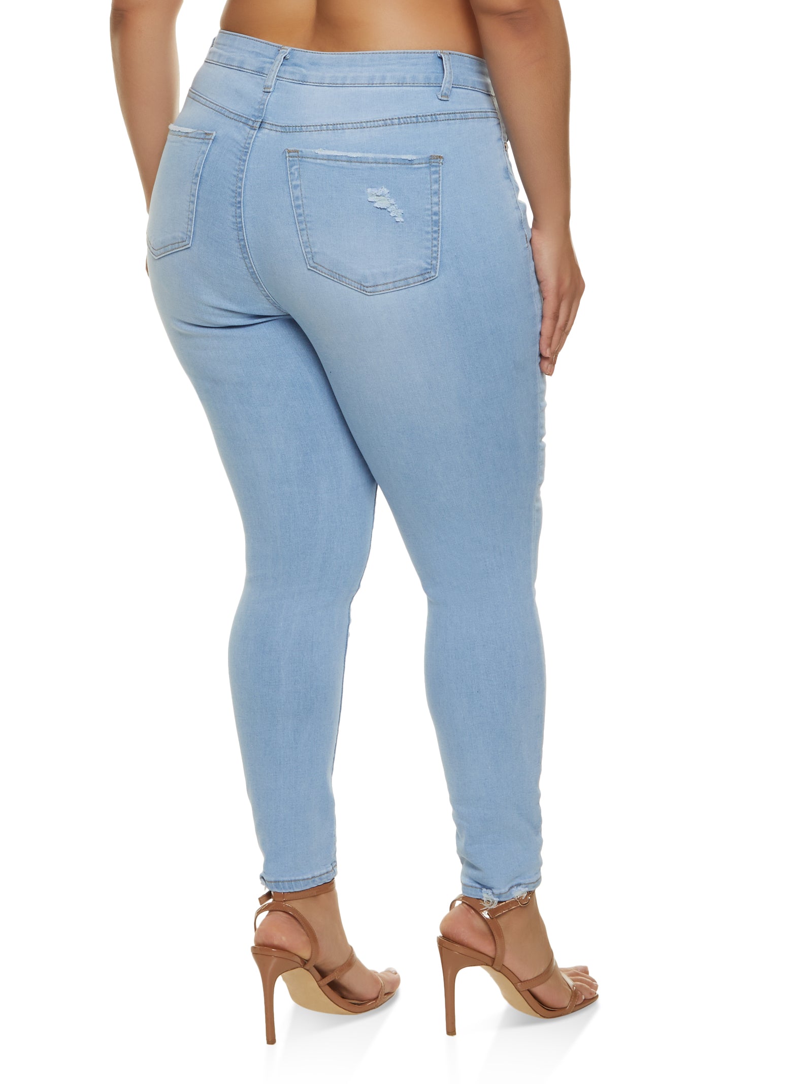 Womens Plus WAX High Waisted Distressed Jeans, Blue,