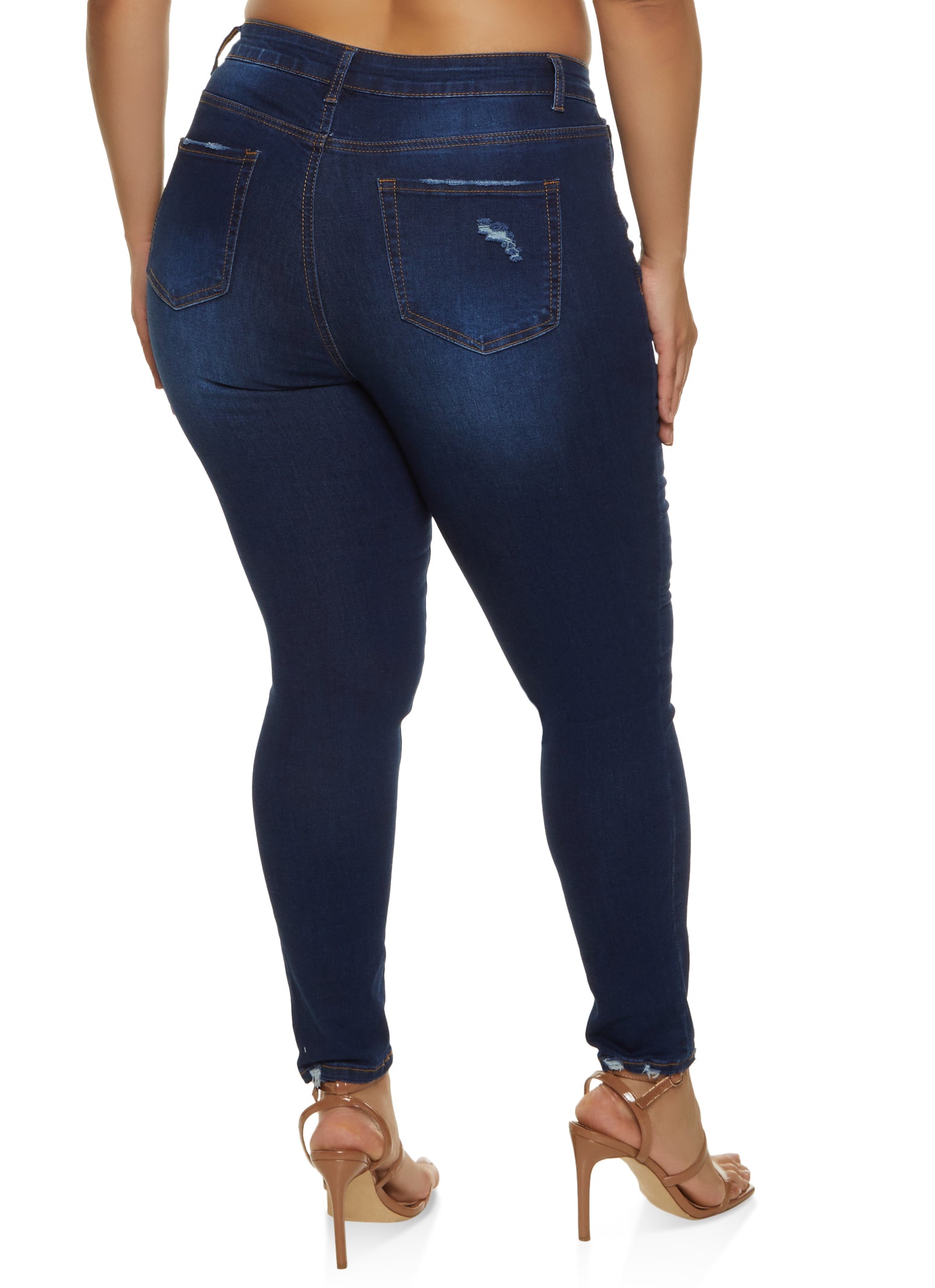 Womens Plus WAX High Waisted Distressed Jeans, Blue,