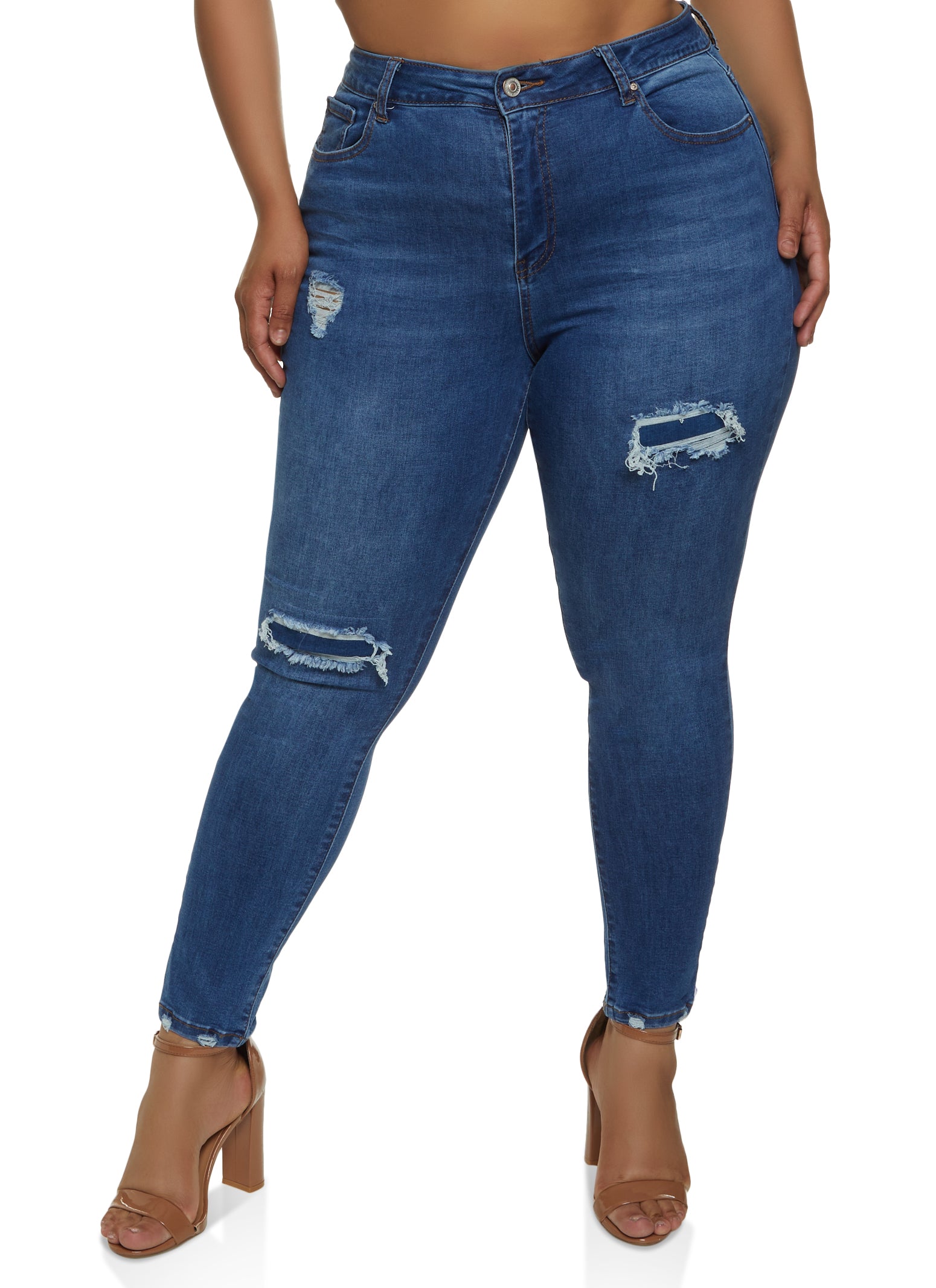 Womens Plus WAX High Rise Distressed Skinny Jeans, Blue,