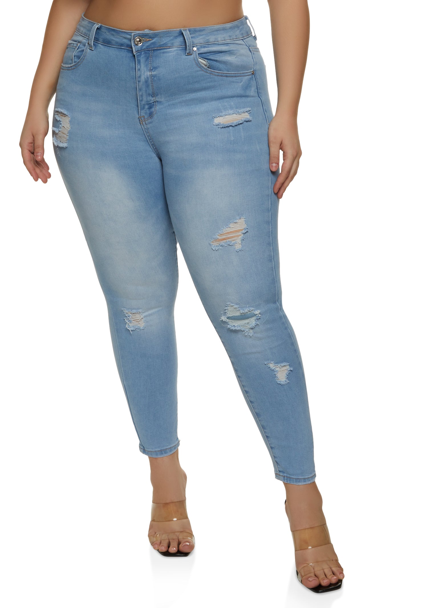 Womens Plus Size WAX Distressed Cropped Jeans, Blue, Size 24