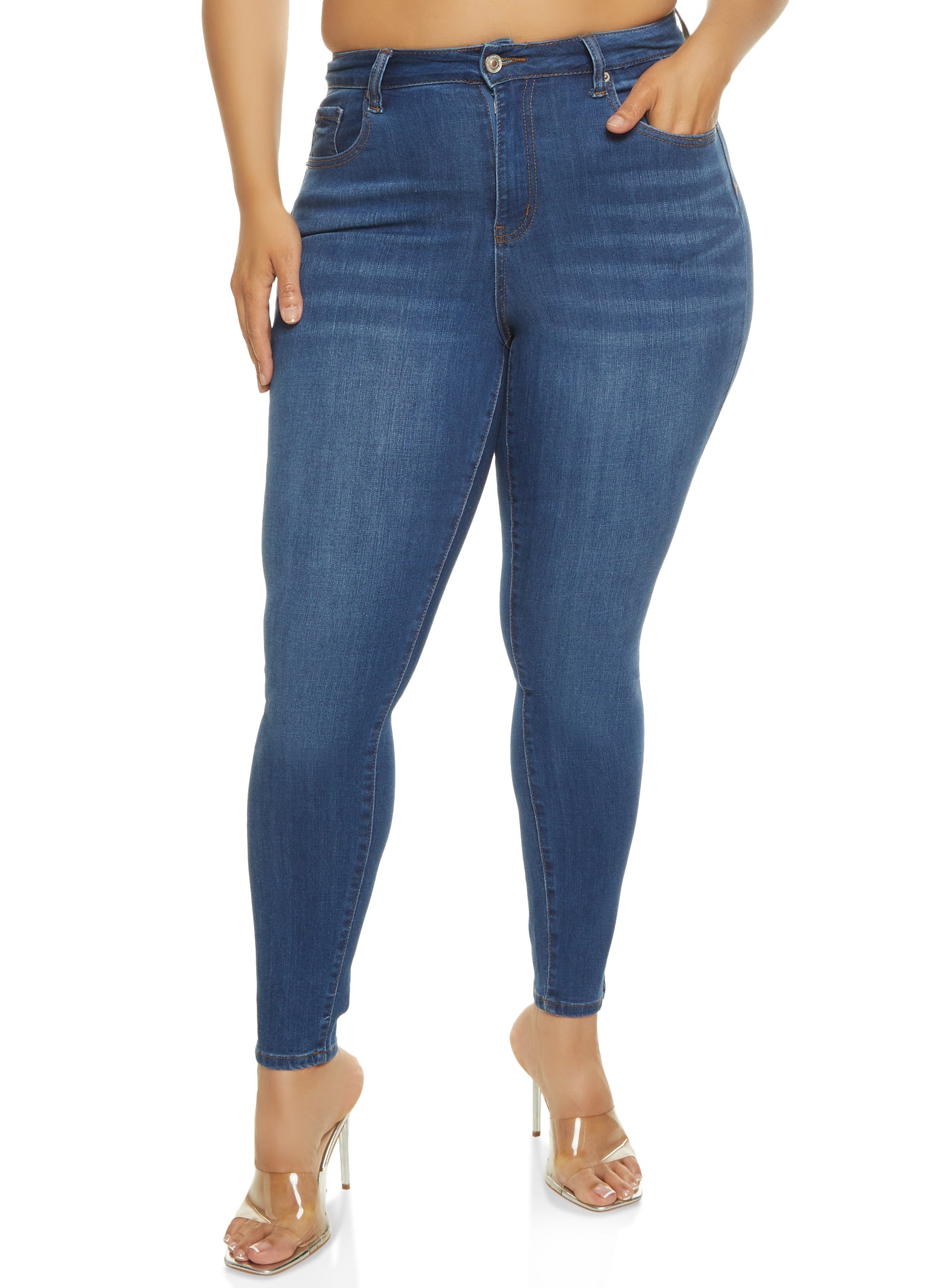 Womens Plus Size WAX Basic High Rise Skinny Jeans, Blue, Size 18