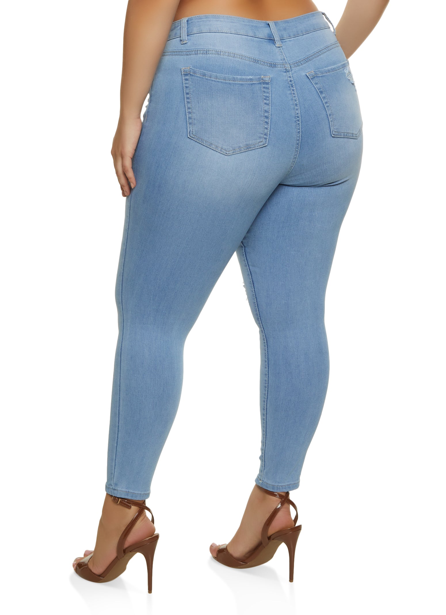 Womens Plus WAX Distressed Stretch Skinny Jeans, Blue,
