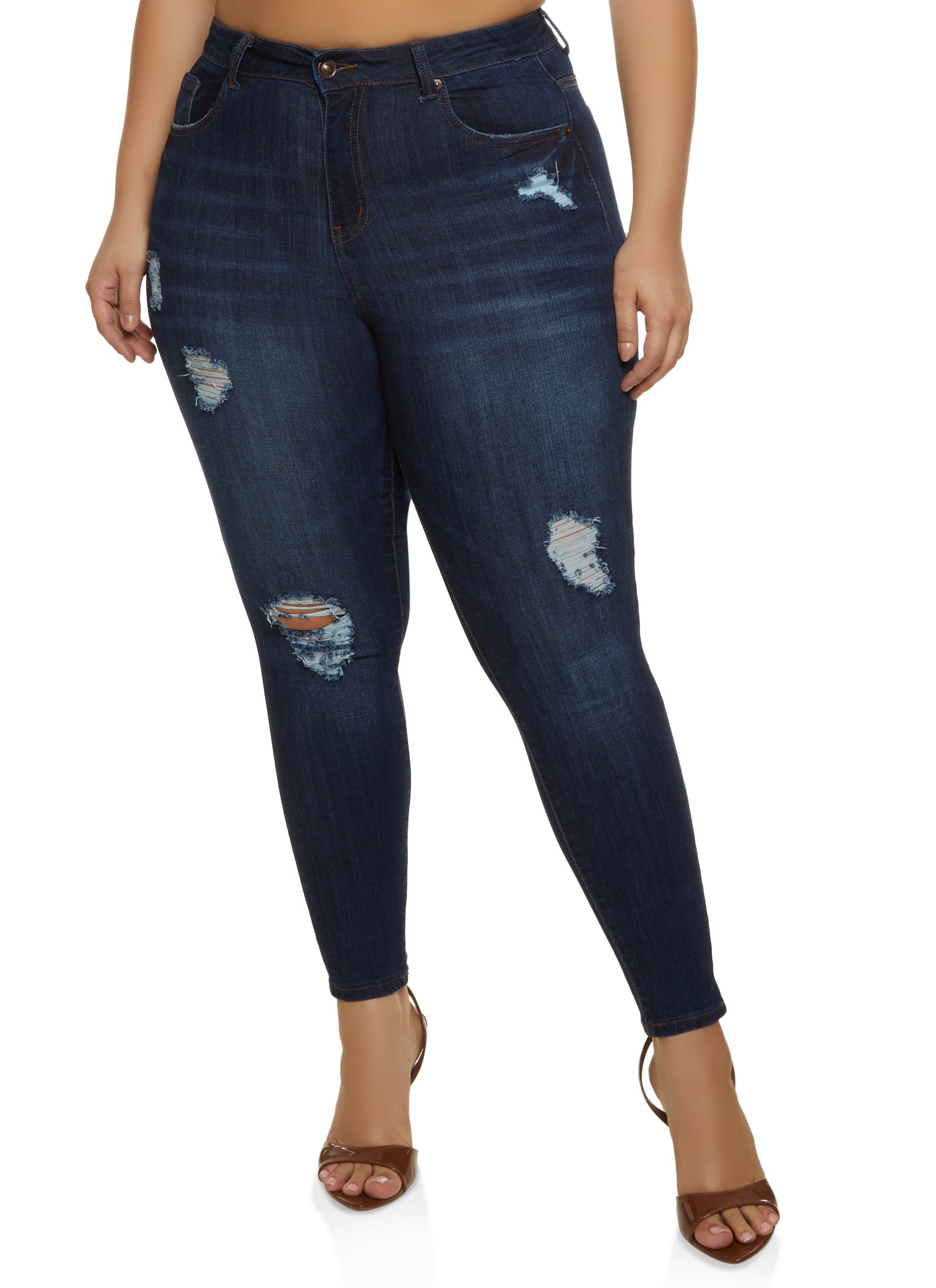 LW Plus Size Mid Waist Stretchy Ripped Jeans