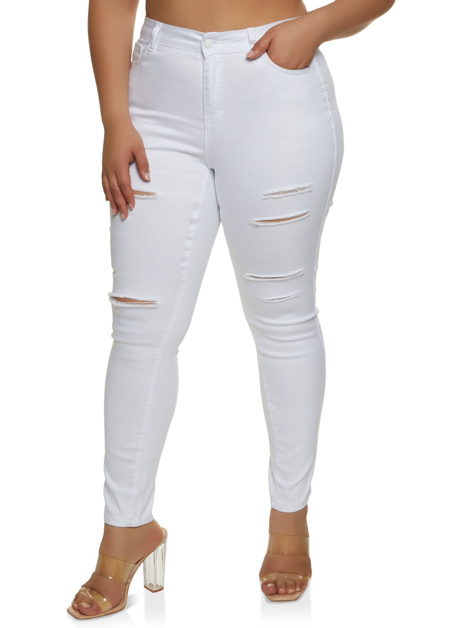 Plus Size WAX High Waisted Whiskered Skinny Jeans