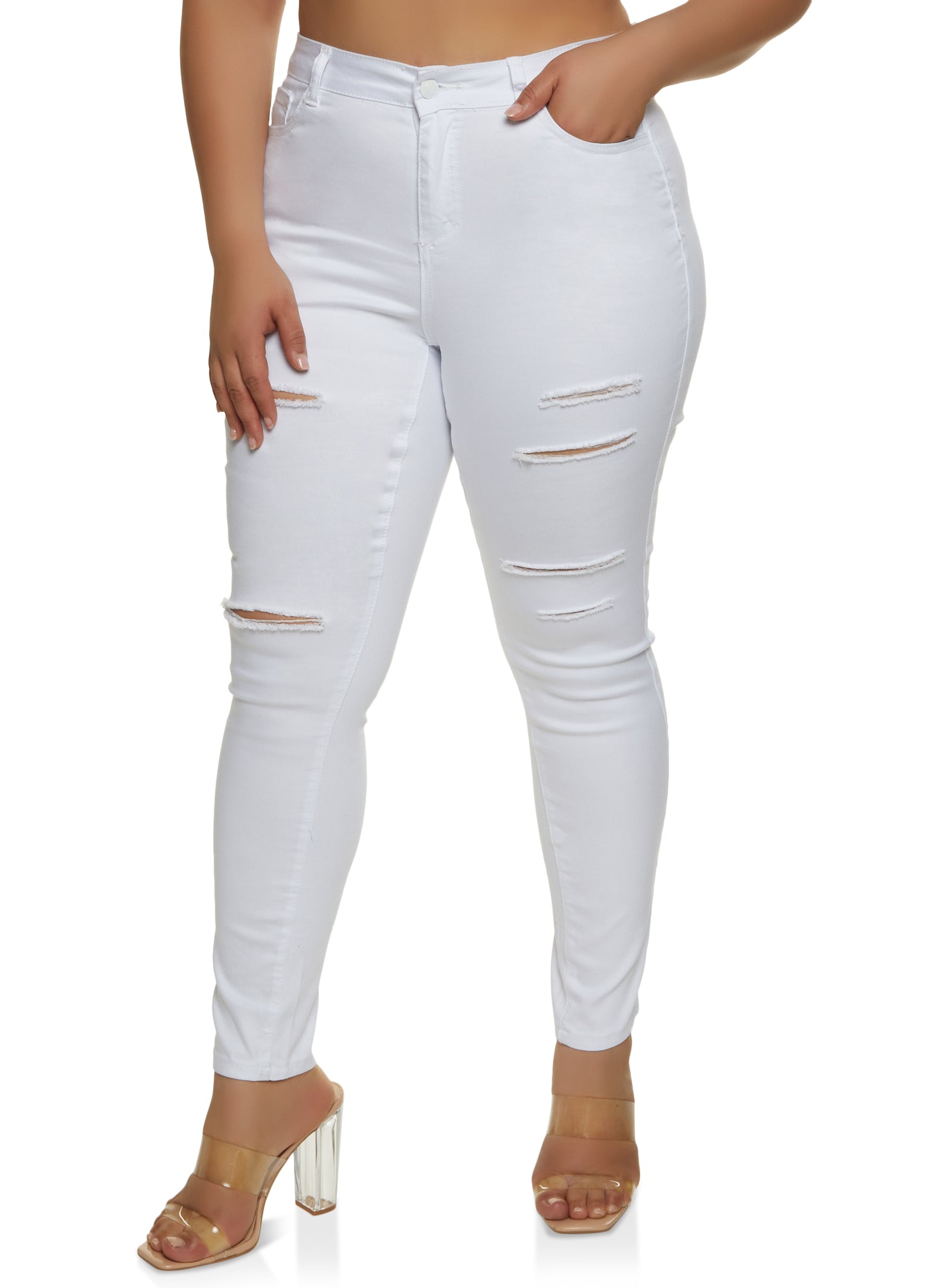 Plus Size WAX Distressed High Waisted Skinny Jeans - Dark Wash