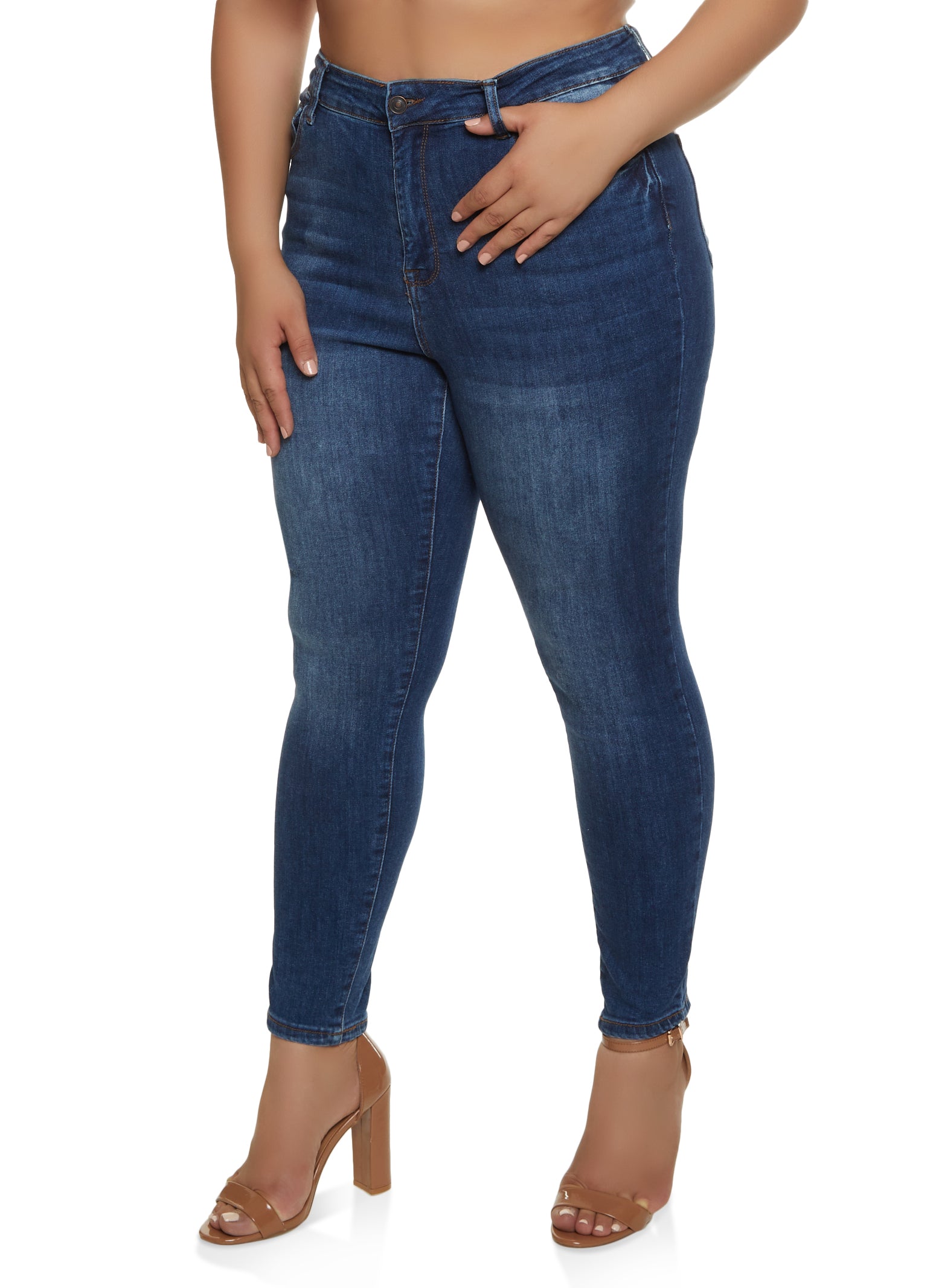 Plus Size WAX 3 Button High Waist Jeans - Black