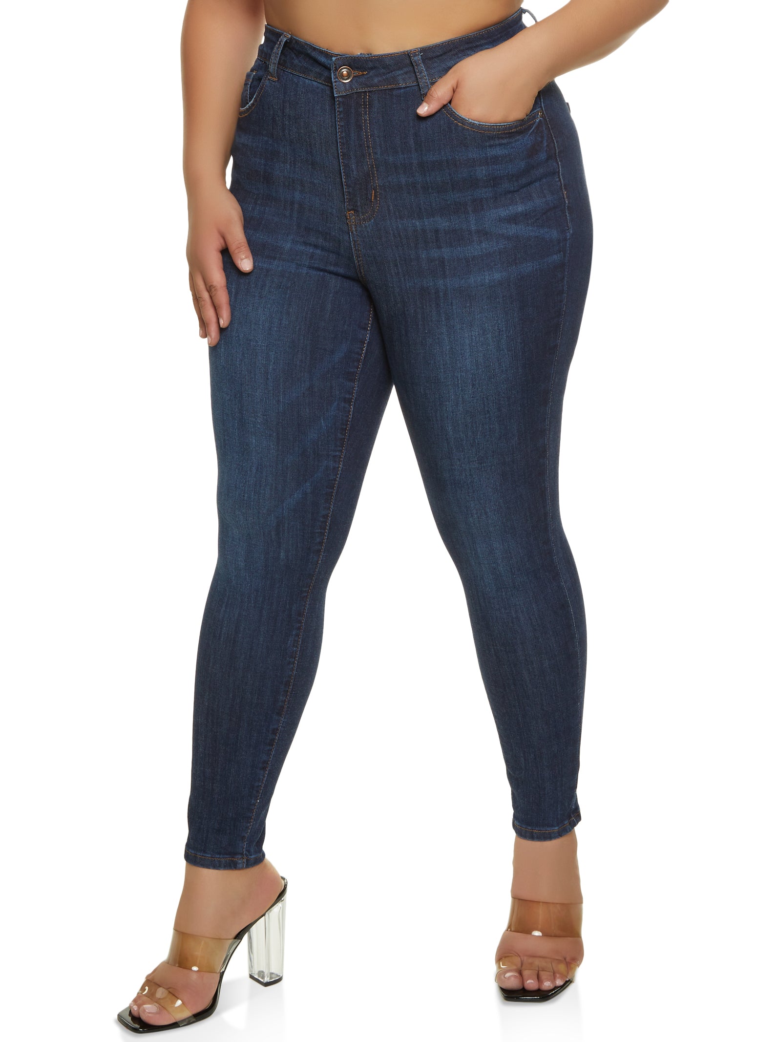 Womens Plus Size WAX Basic Whiskered Skinny Jeans, Blue, Size 20