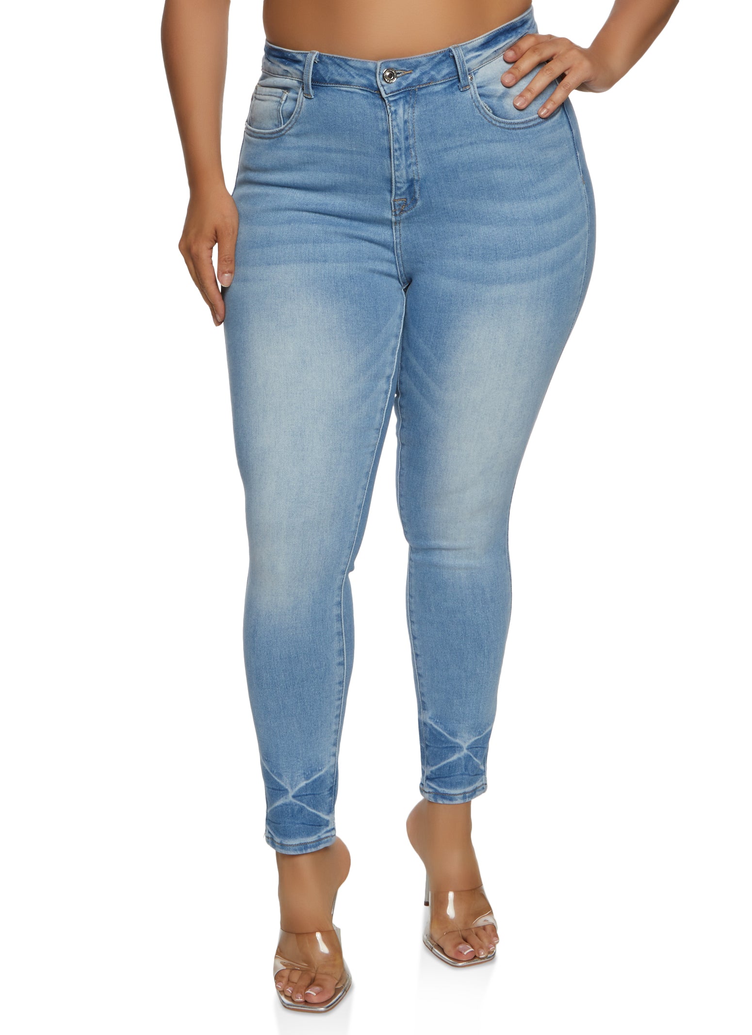 Womens Plus Size WAX High Waisted Whiskered Skinny Jeans, Blue, Size 22