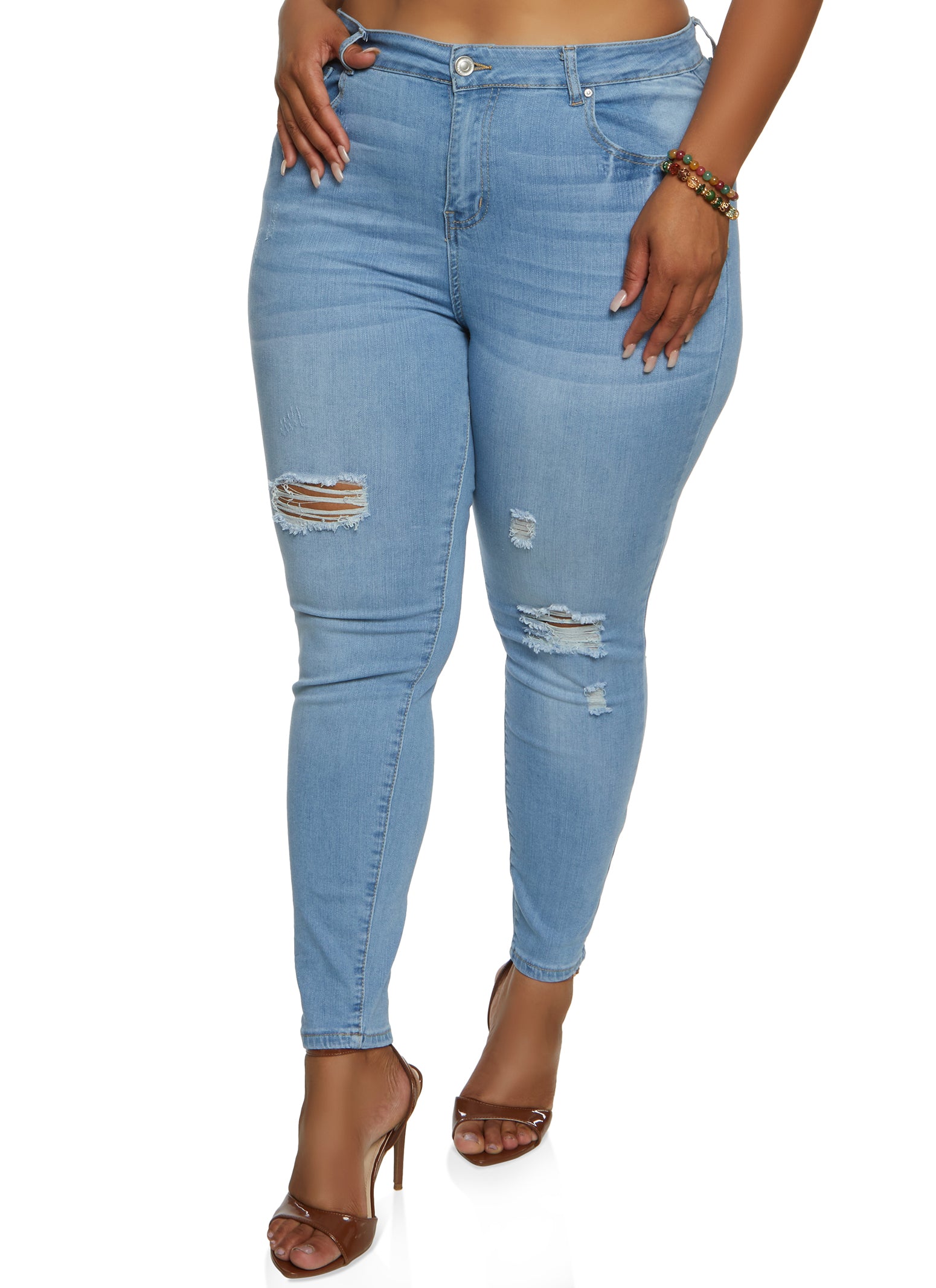 Womens Plus Size WAX Ripped Skinny Leg Jeans, Blue, Size 1X