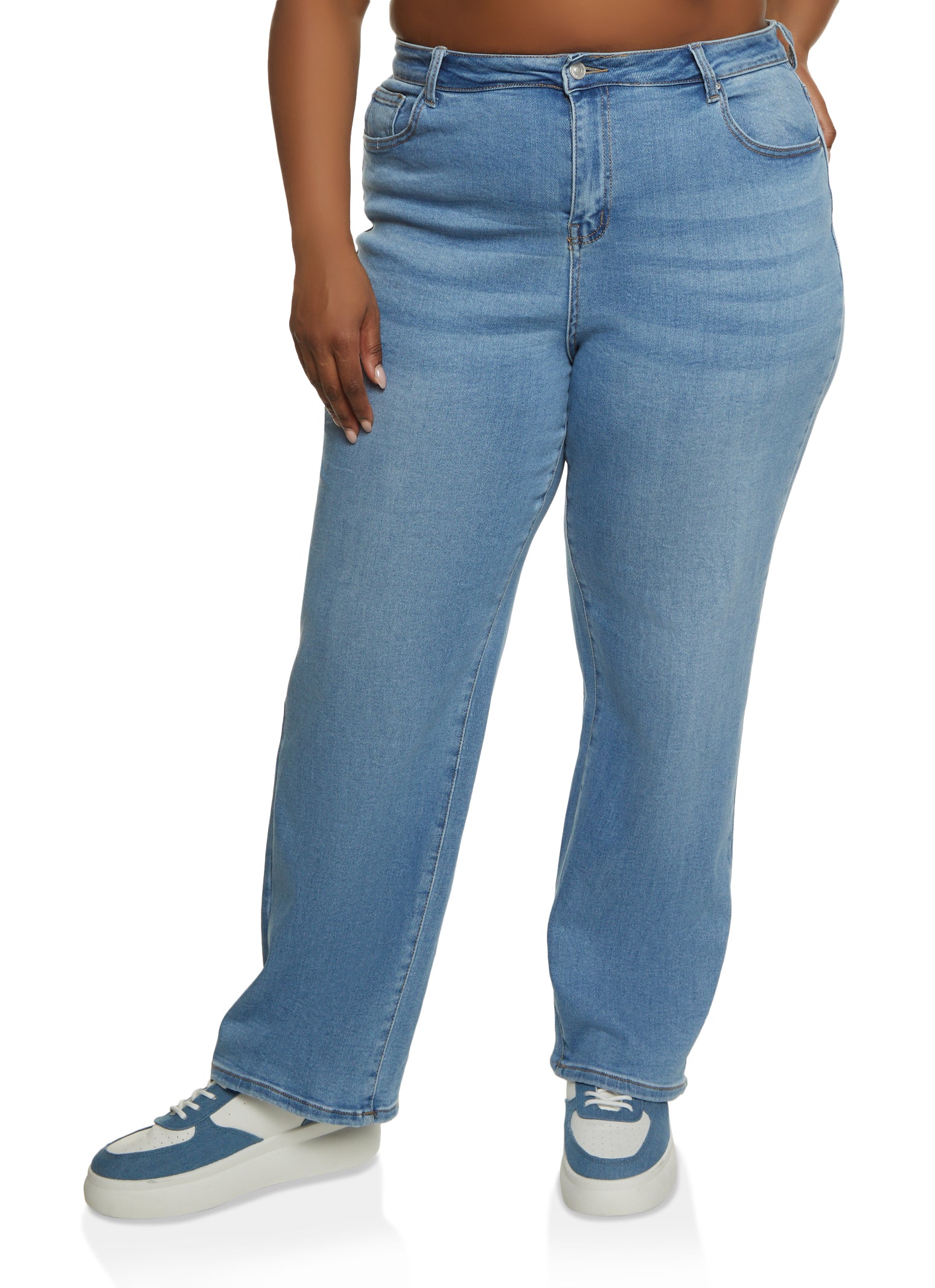 Womens Plus Size WAX Straight Wide Leg Jeans, Blue, Size 20