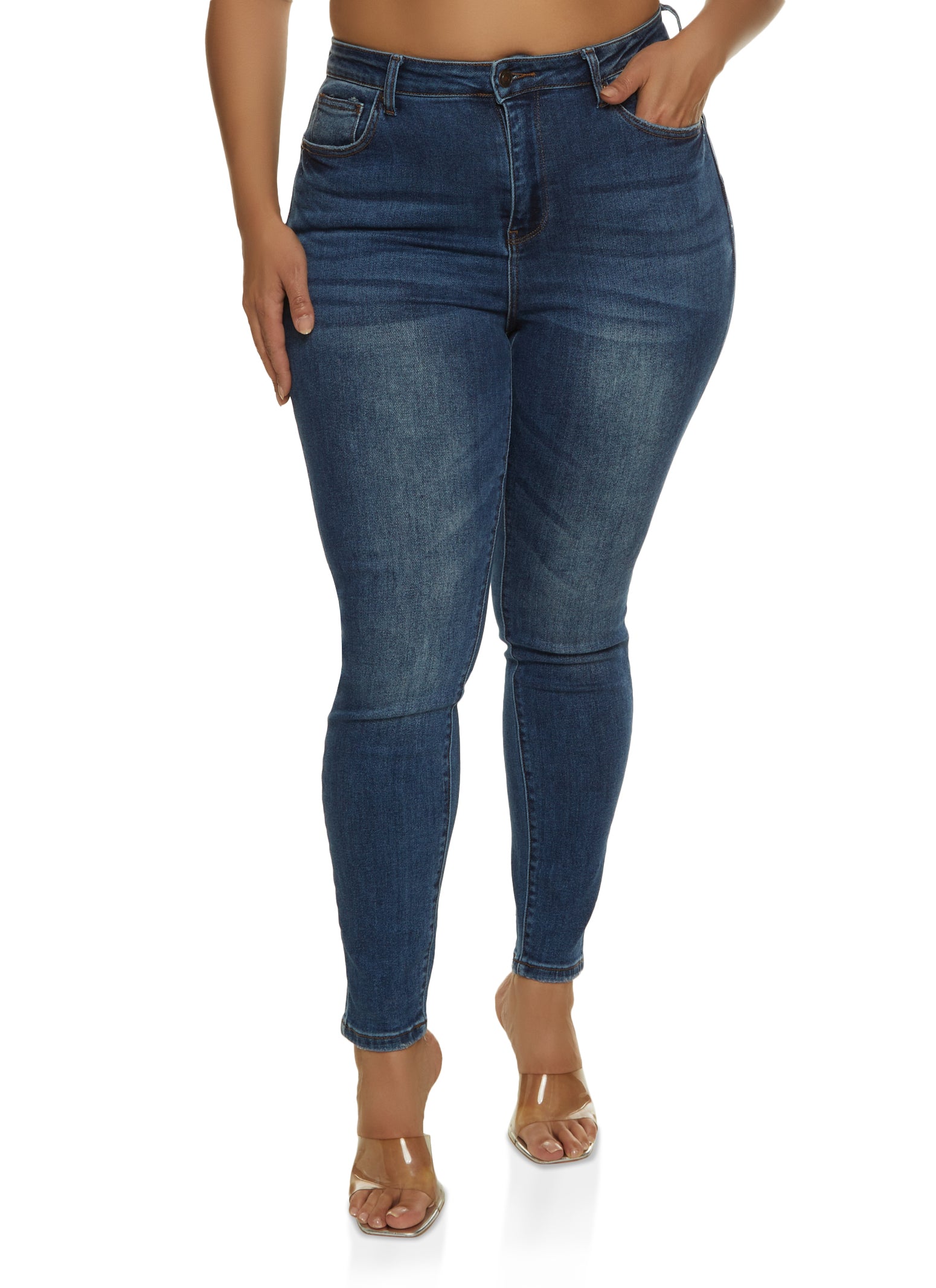 Womens Plus Size WAX Whiskered High Waisted Jeans, Blue, Size 16
