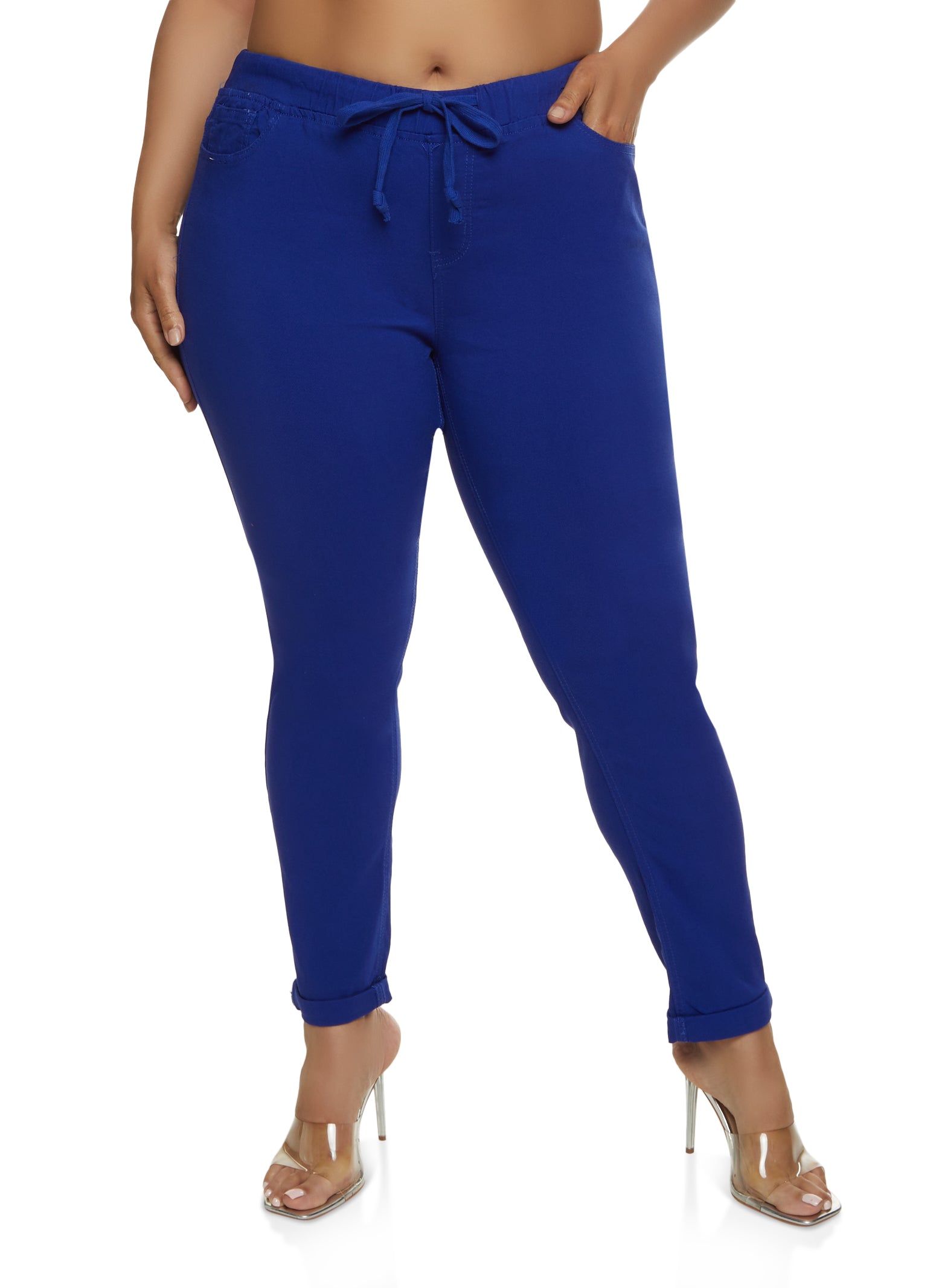 Rainbow Shops Womens Plus Size Drawstring Waist Twill Pants, Blue