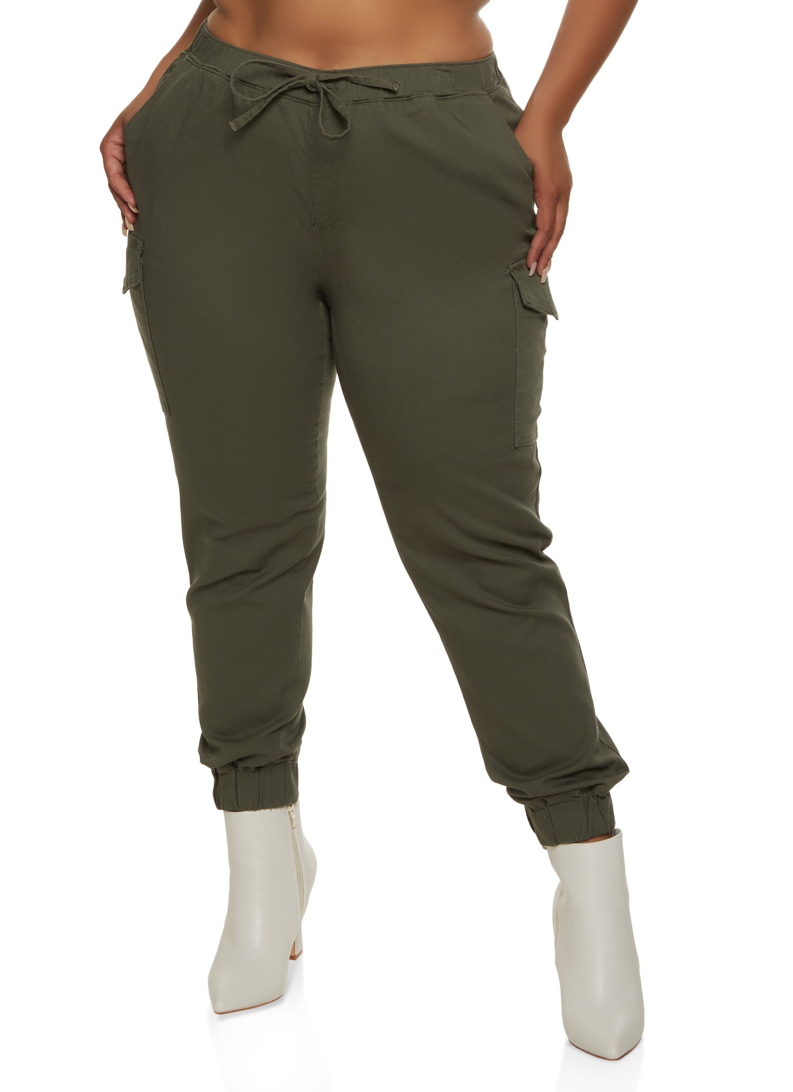 Womens Plus Size Solid Cargo Pocket Joggers, Green, Size 2X