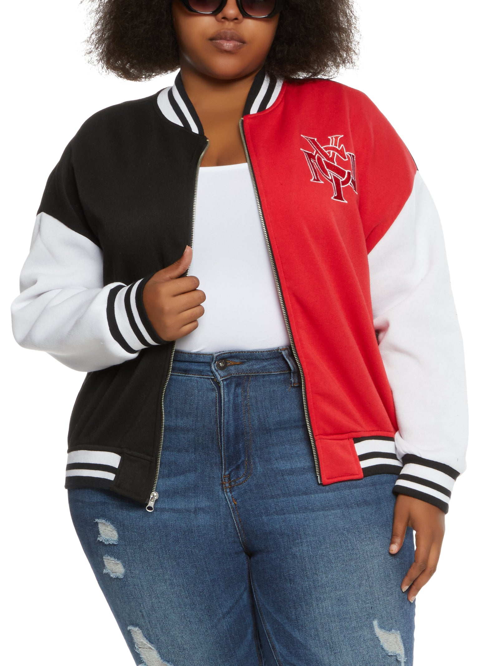 Plus Size Womens Varsity Jacket Multiple Colors 