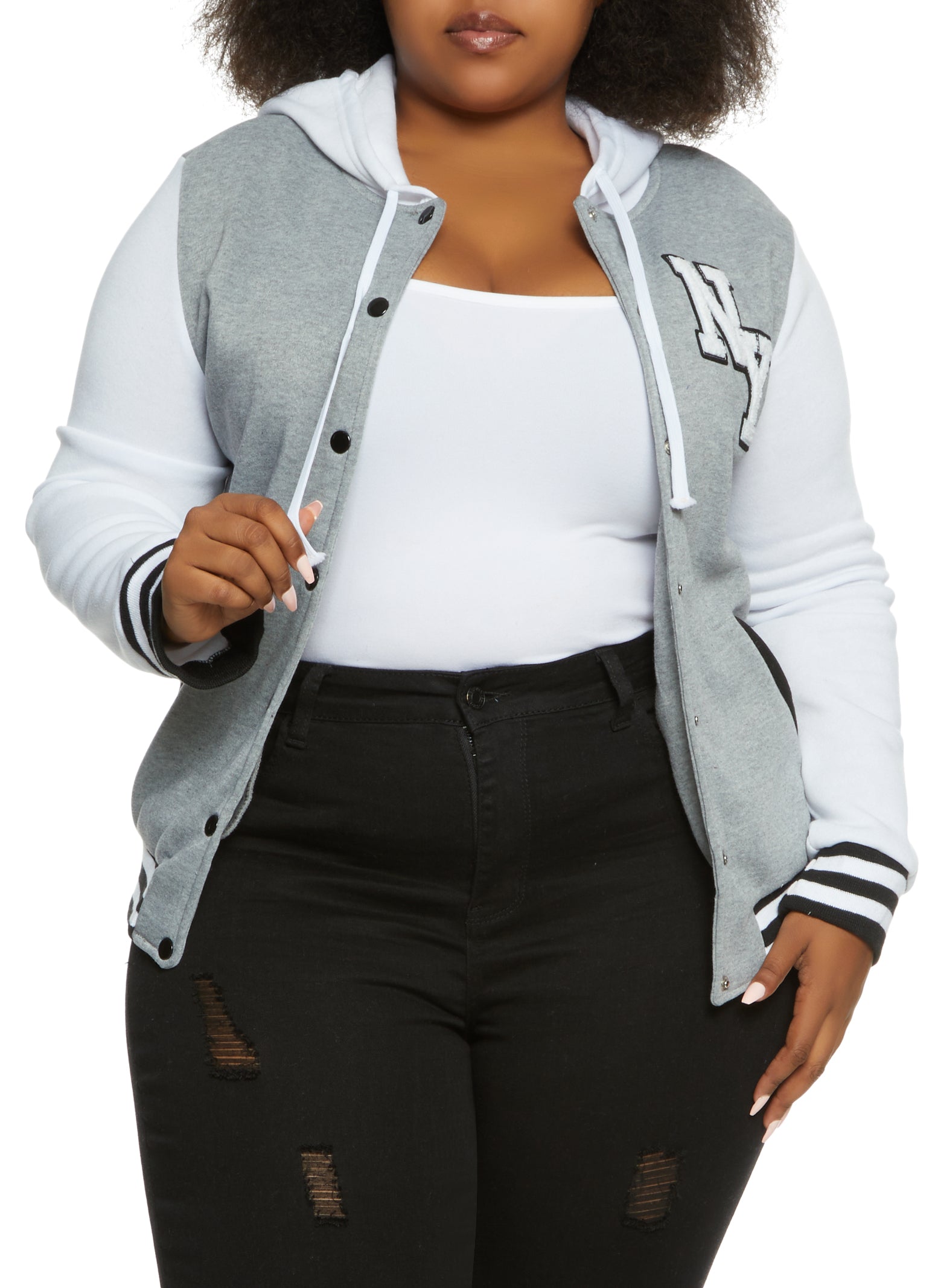 Plus Size Varsity Letterman Bomber Jacket