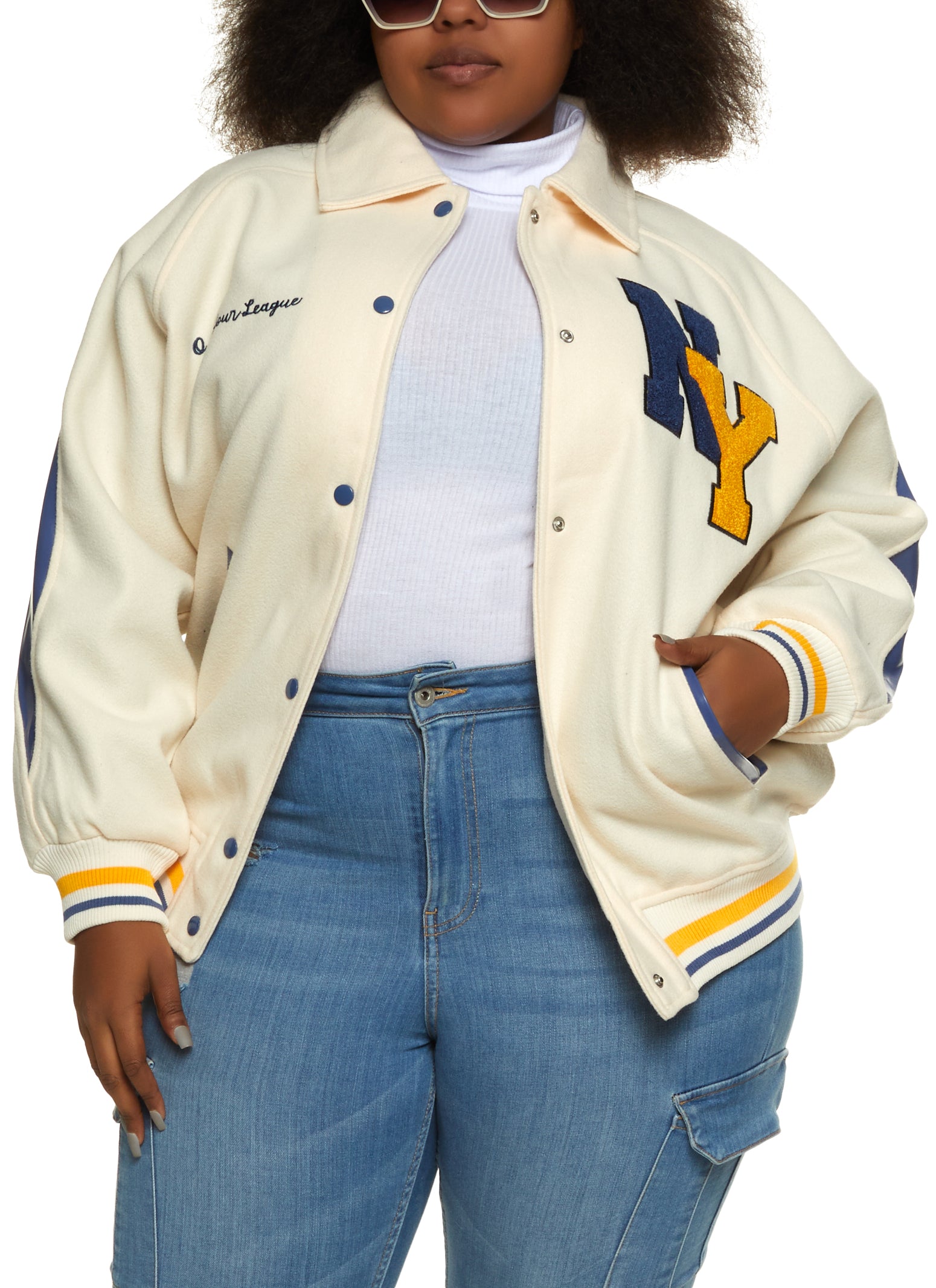 Plus Size Womens Varsity Jacket Multiple Colors 