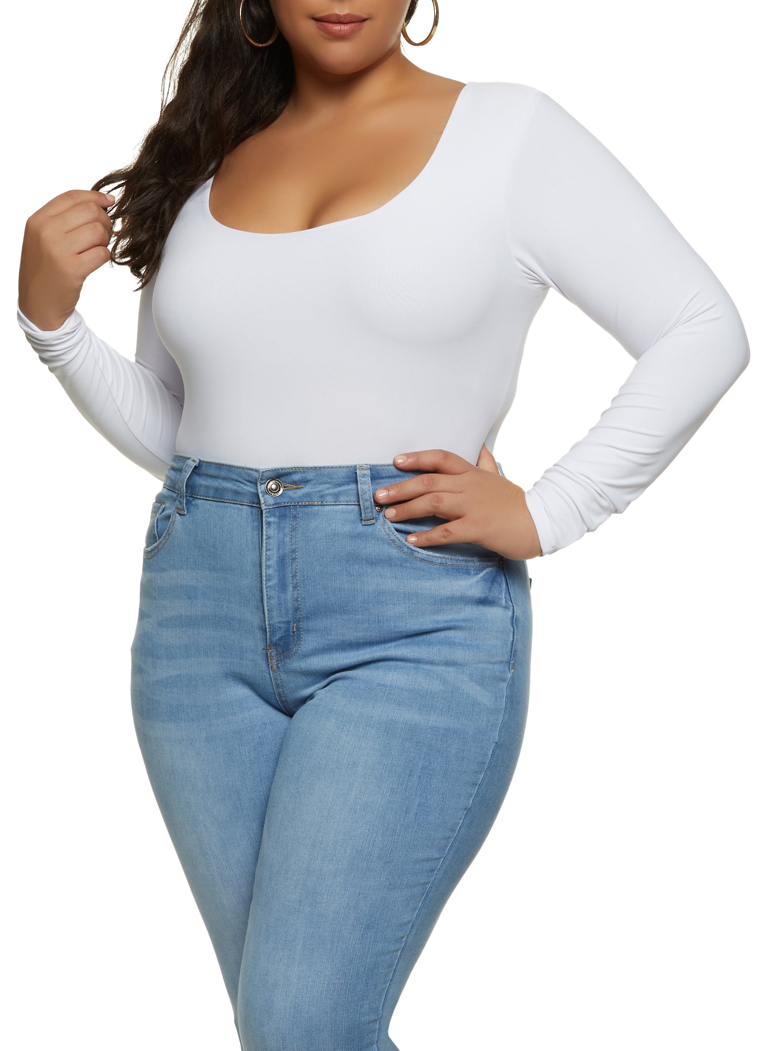 Plus Size Long Sleeve Studded Bodysuit