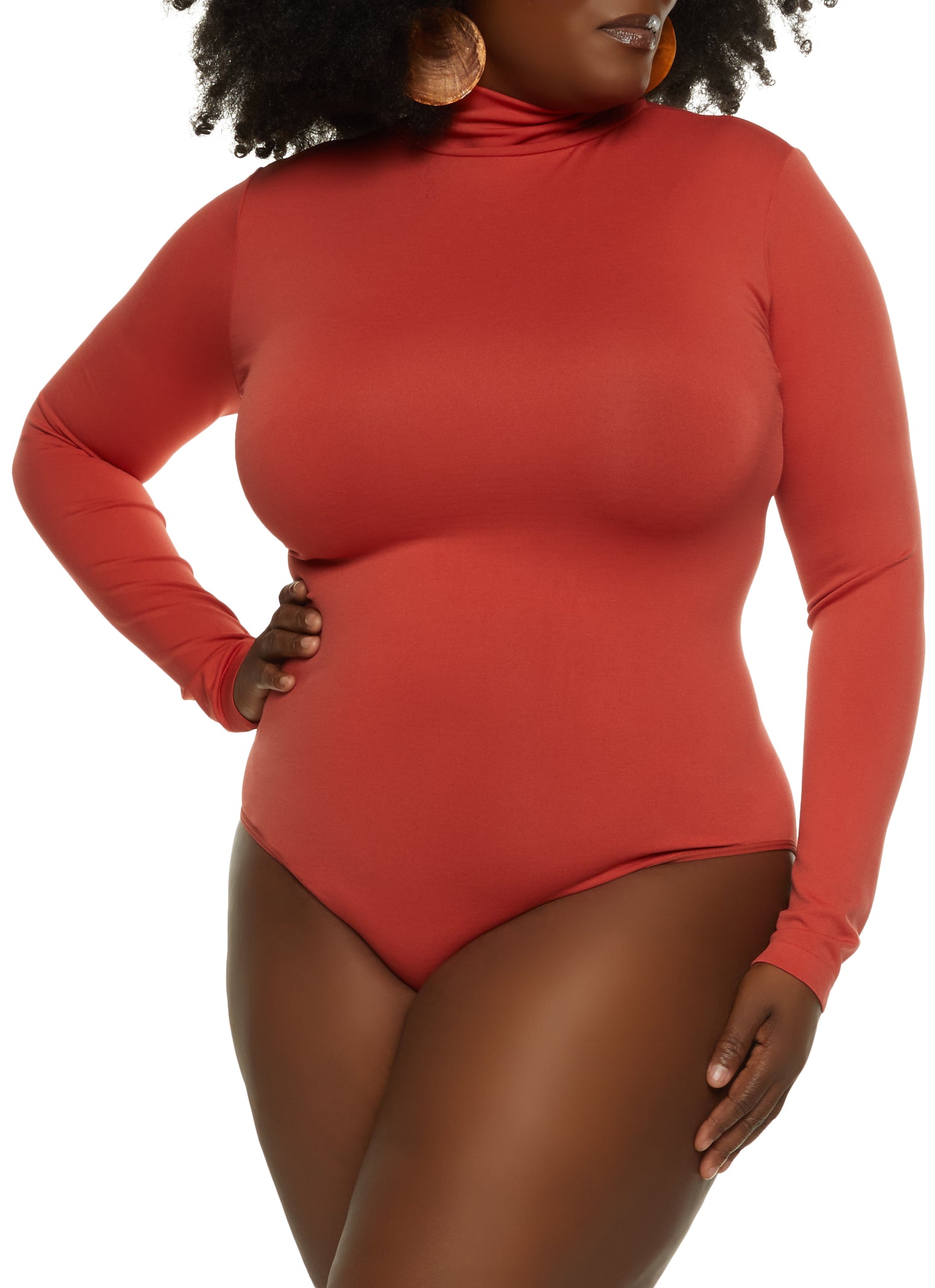 Rainbow Shops Womens Plus Size Seamless Mock Neck Long Sleeve