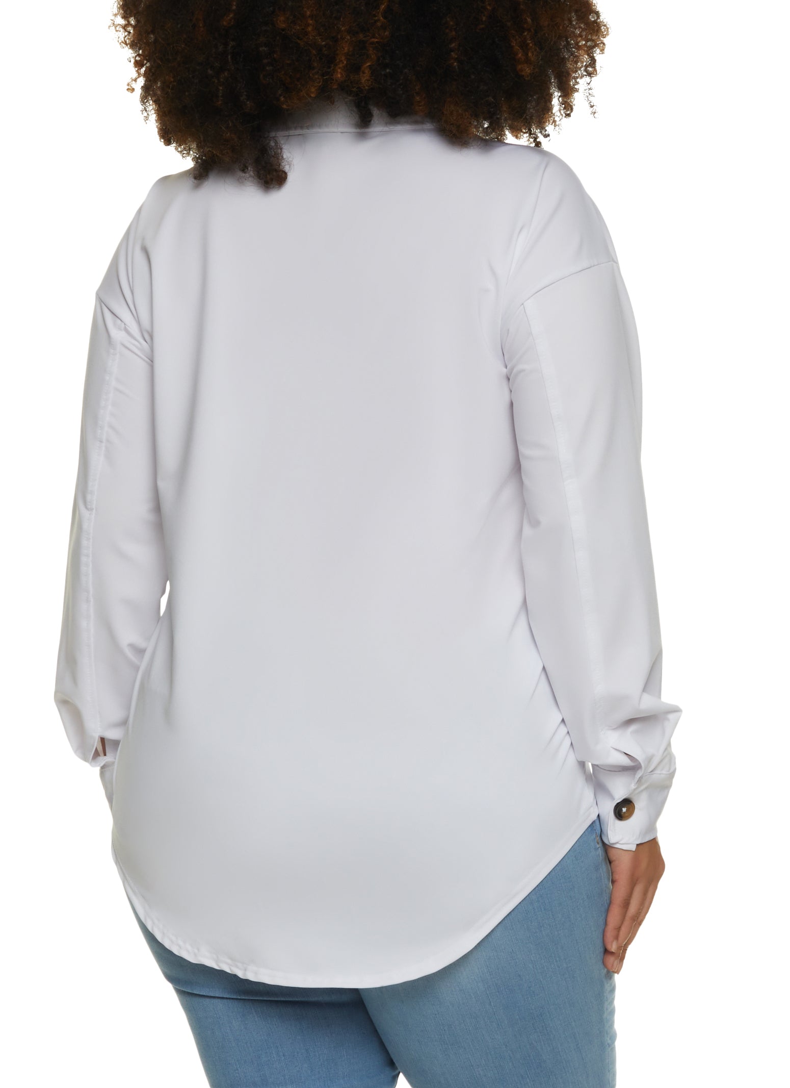 Womens Plus Button Front Pocket Tunic Shirt, White,