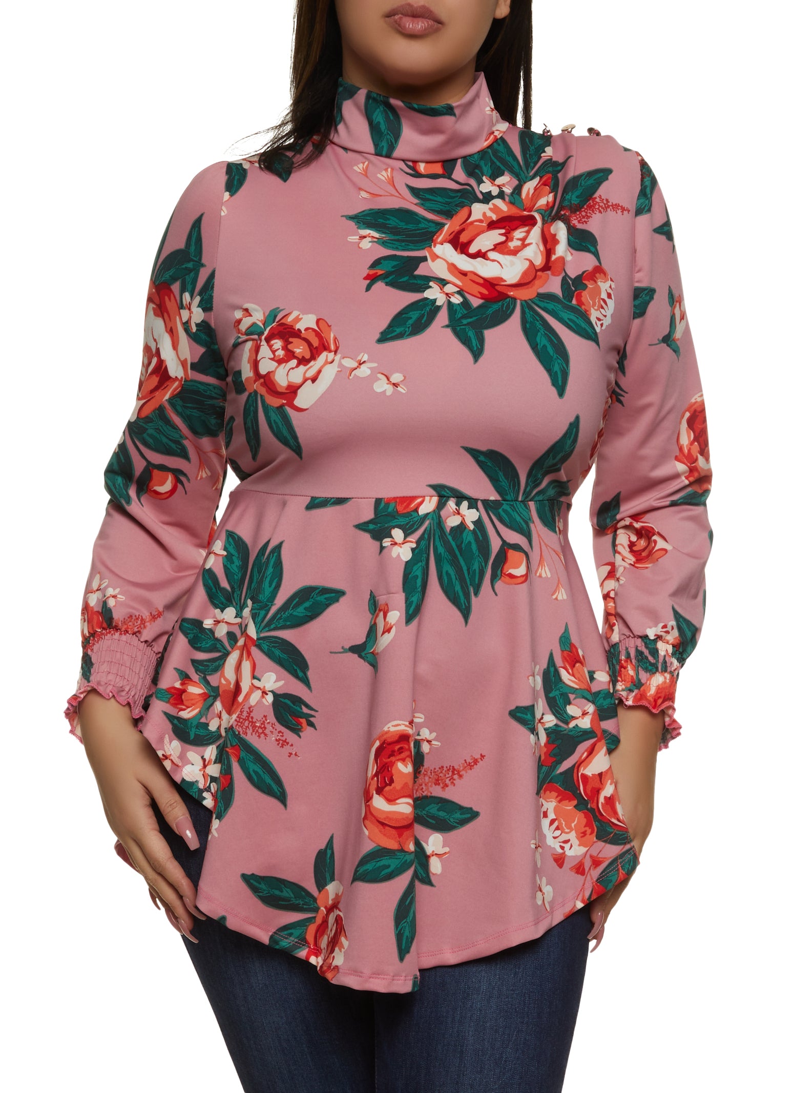 Womens Plus Size Floral Print Peplum Top, Pink, Size 3X